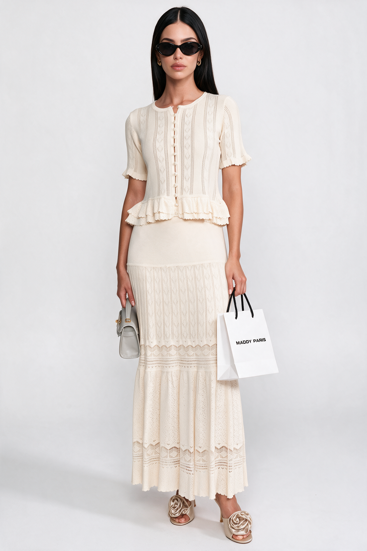 Two-Piece Knit Co-Ord Set With Ruffled Waist - Ivoire