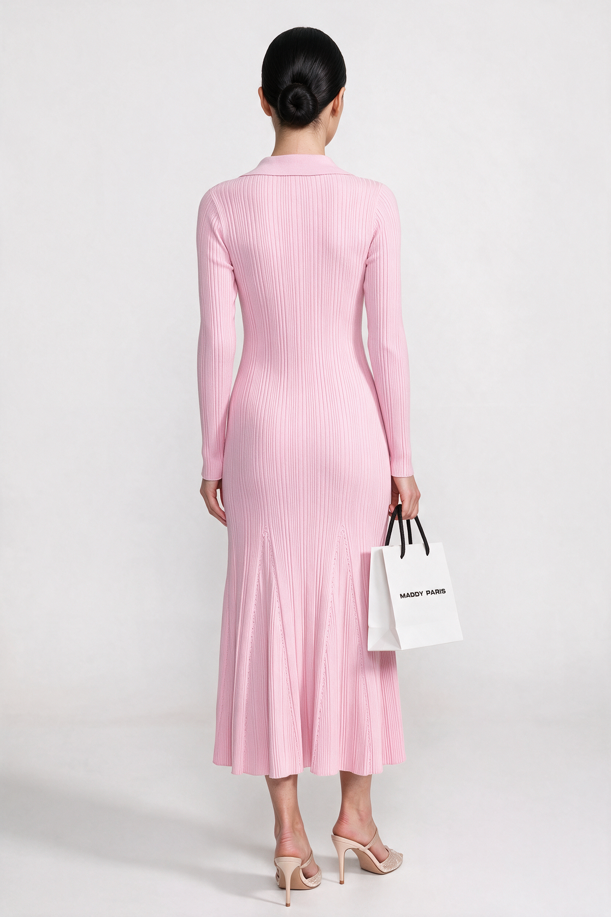 Long-Sleeve Button-Front Knit Maxi Dress With Patch Pockets - Pink