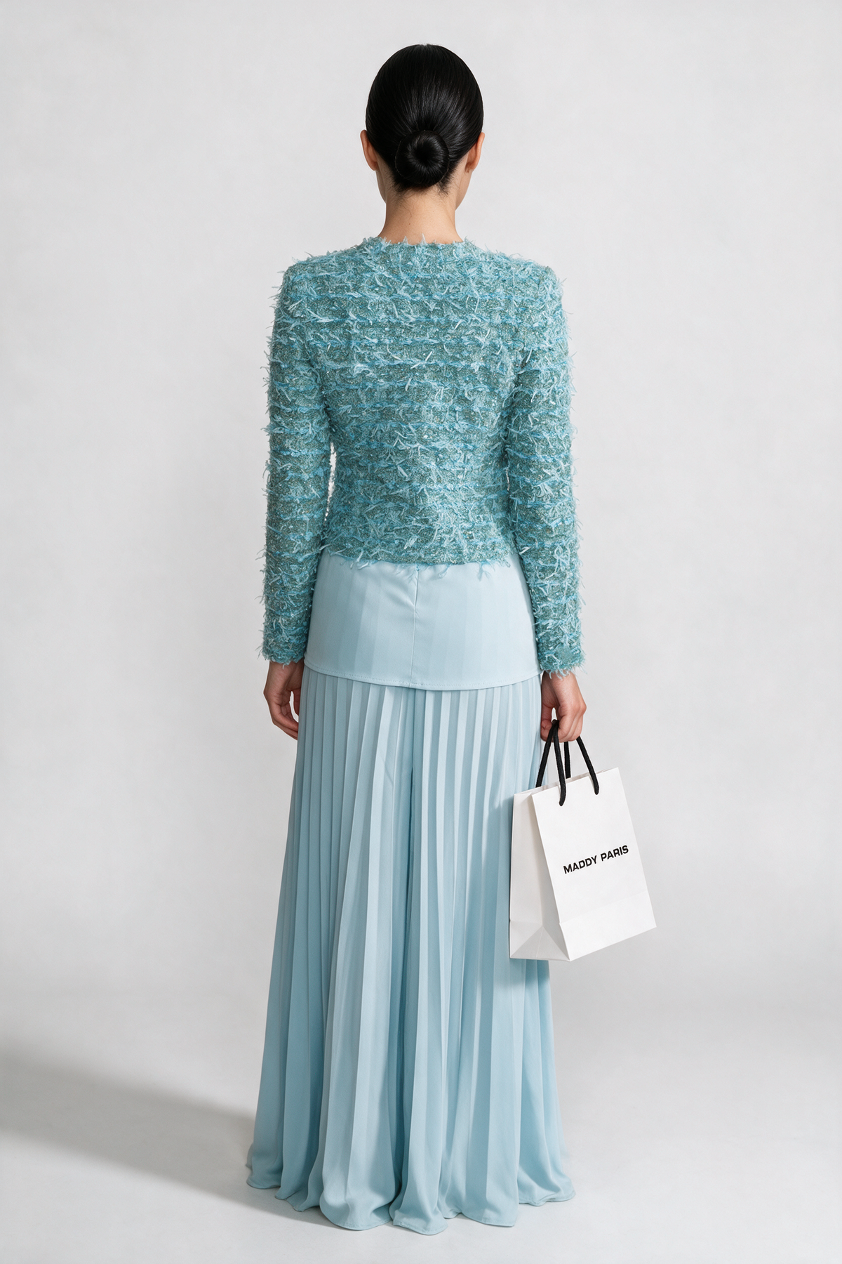 Textured Tweed Jacket With Gold Button Embellishments – Blue
