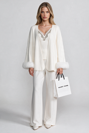 Estelle White Knit Two Piece Set With Crystal Embellishments And Trim Cuffs
