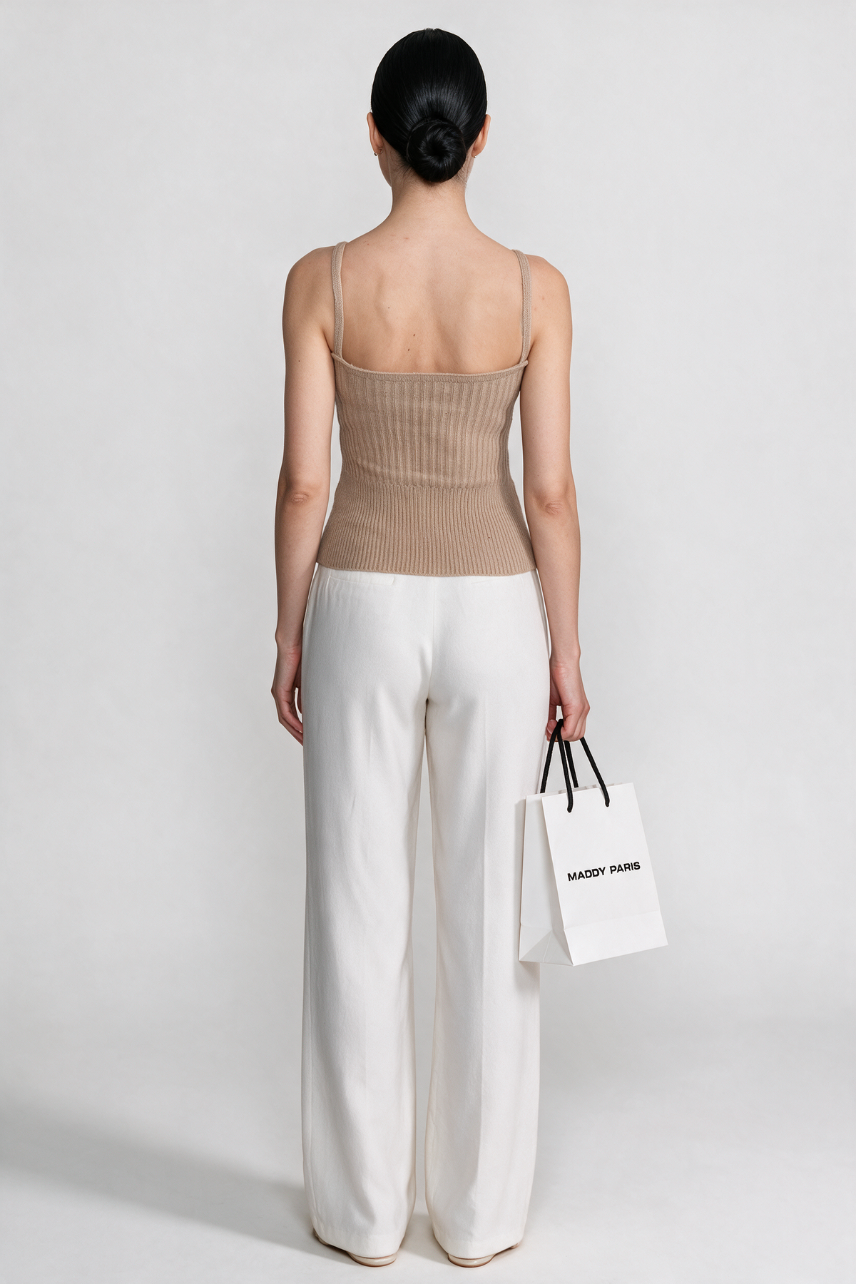 Knit Two Piece Set With Crystal Embellishments And Trim Cuffs - Beige