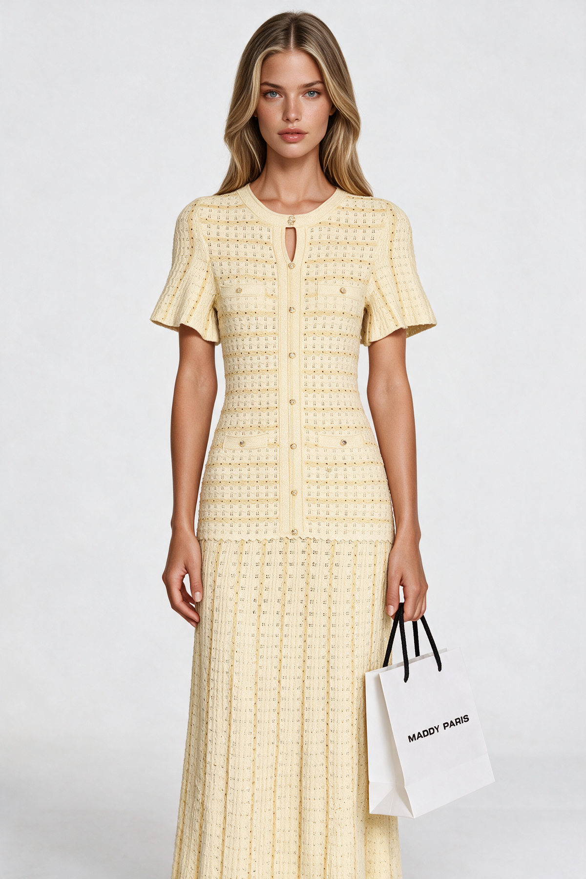 Sandro Victoire Rhinestone Knit Maxi Dress in - Gold