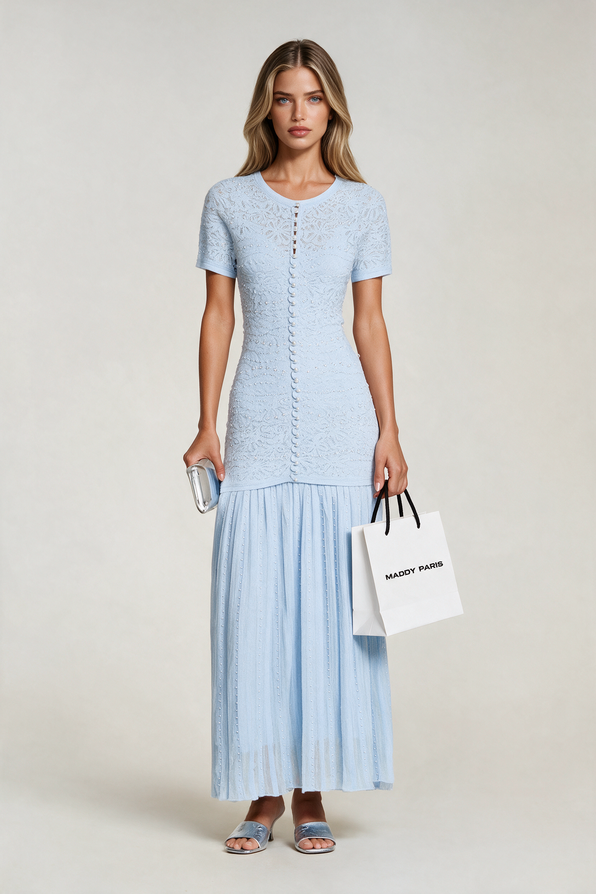 Sandro Levana beaded knit maxi dress - Light Blue