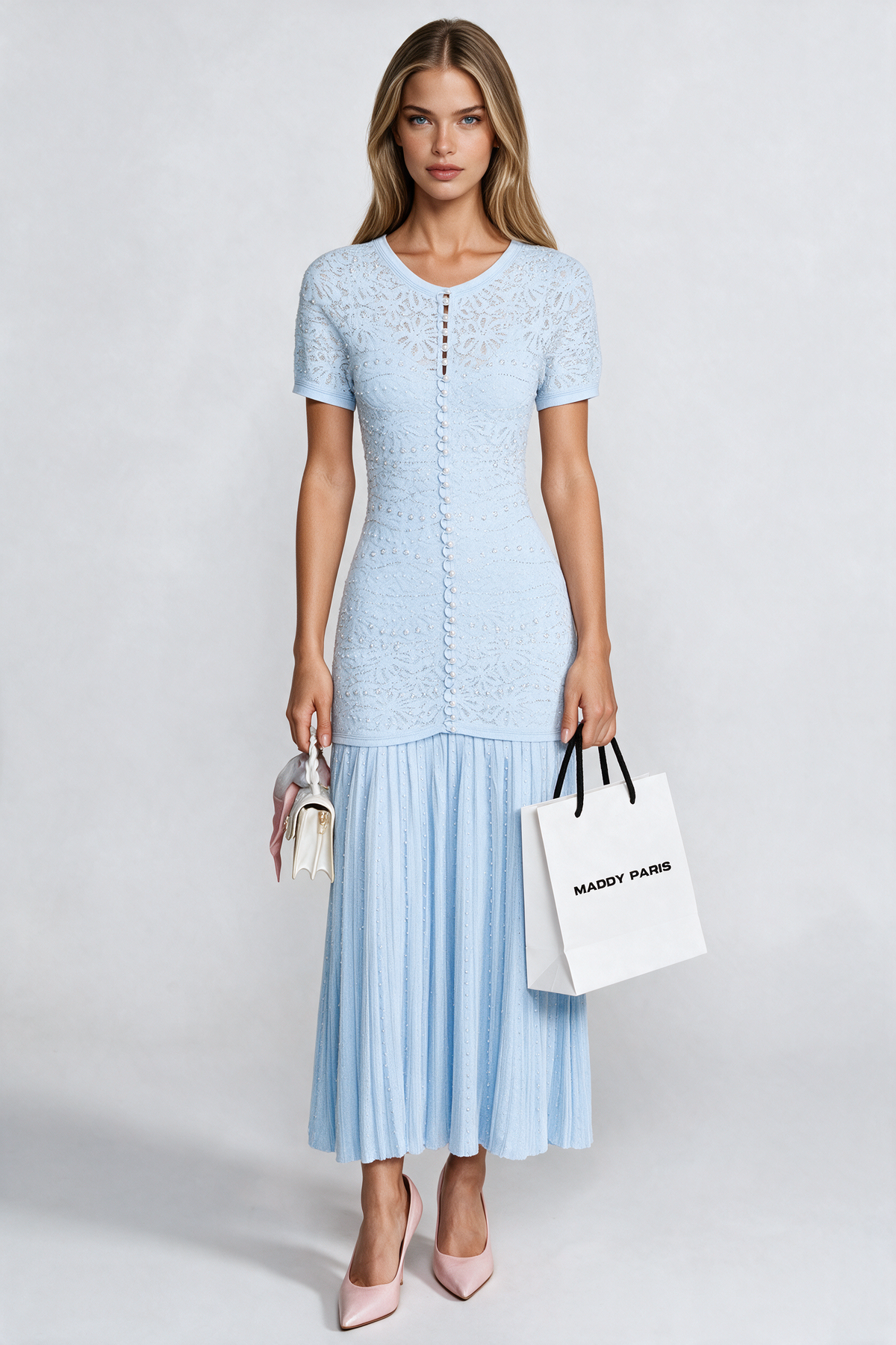 Sandro Levana beaded knit maxi dress - Light Blue