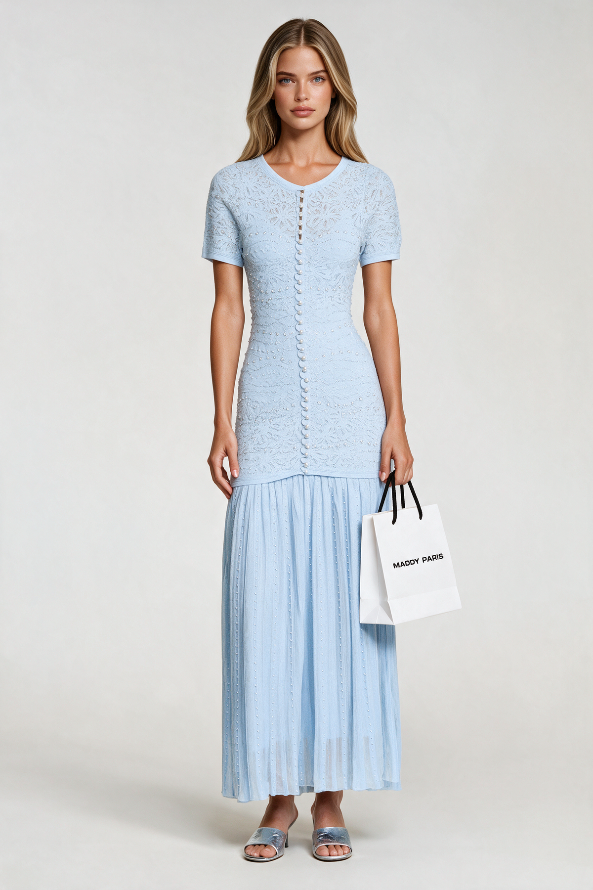 Sandro Levana beaded knit maxi dress - Light Blue
