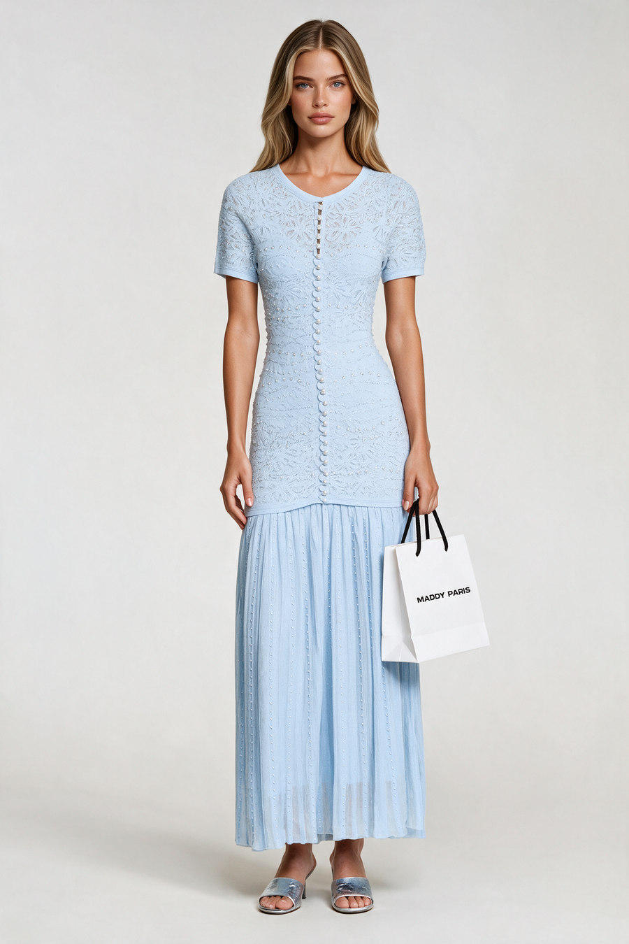 Sandro Levana beaded knit maxi dress - Light Blue