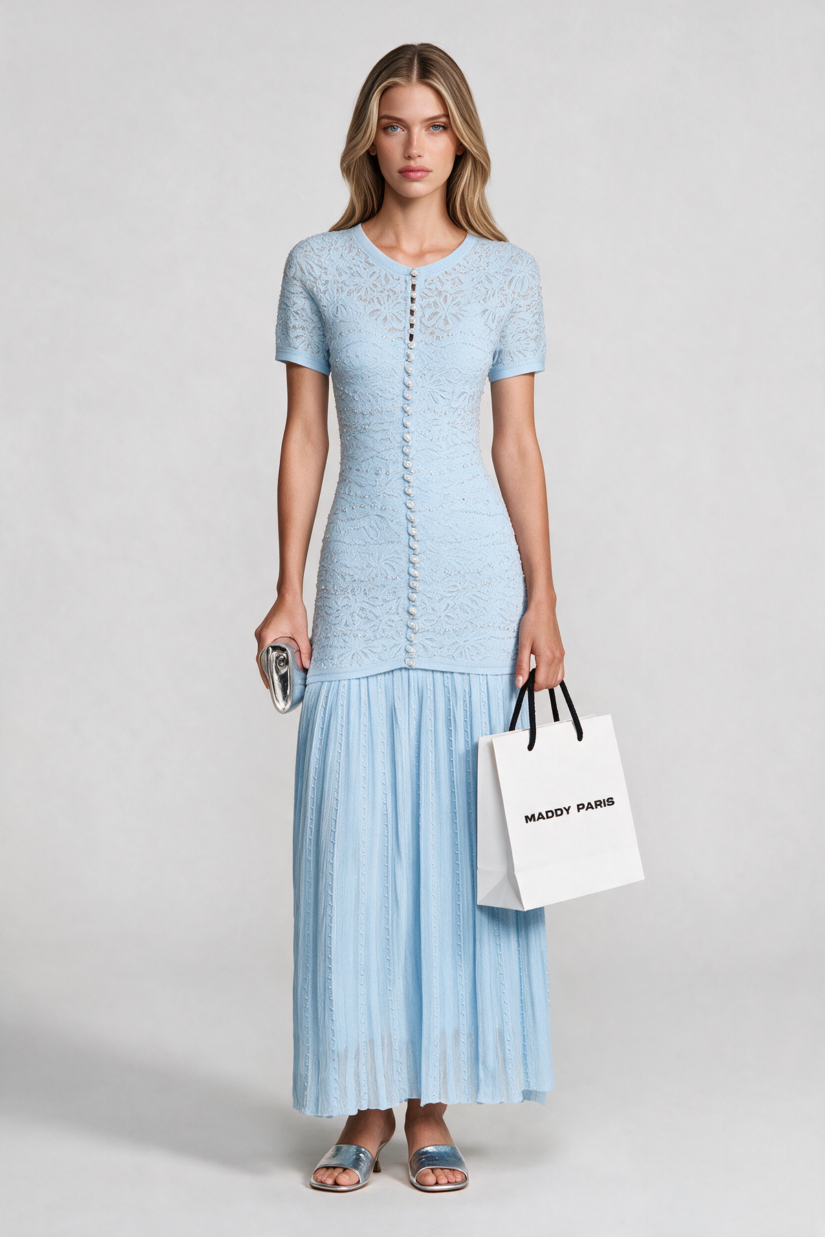 Sandro Levana beaded knit maxi dress - Light Blue
