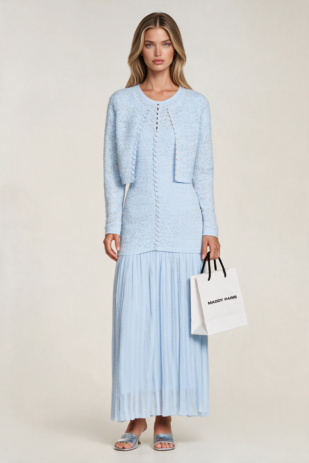 Sandro Levana beaded knit cardigan  - Light Blue