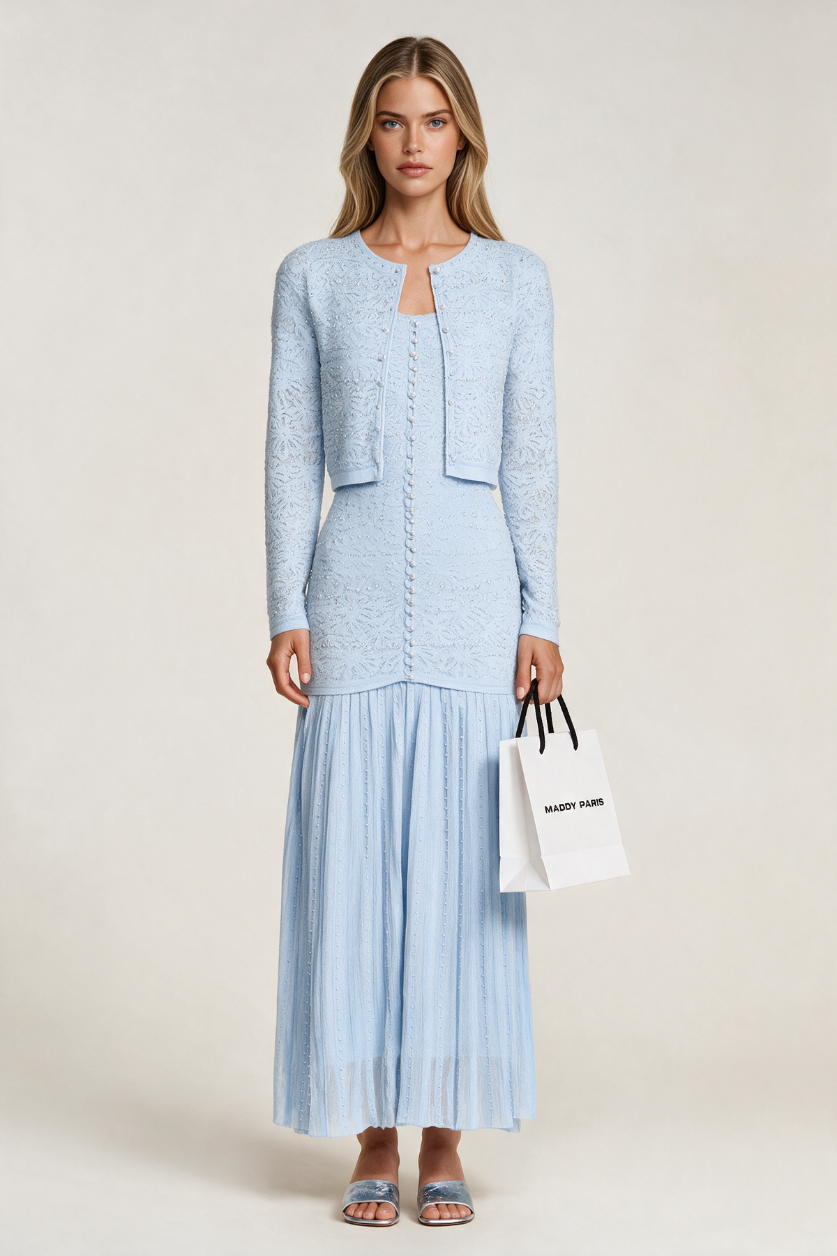 Sandro Levana beaded knit cardigan  - Light Blue