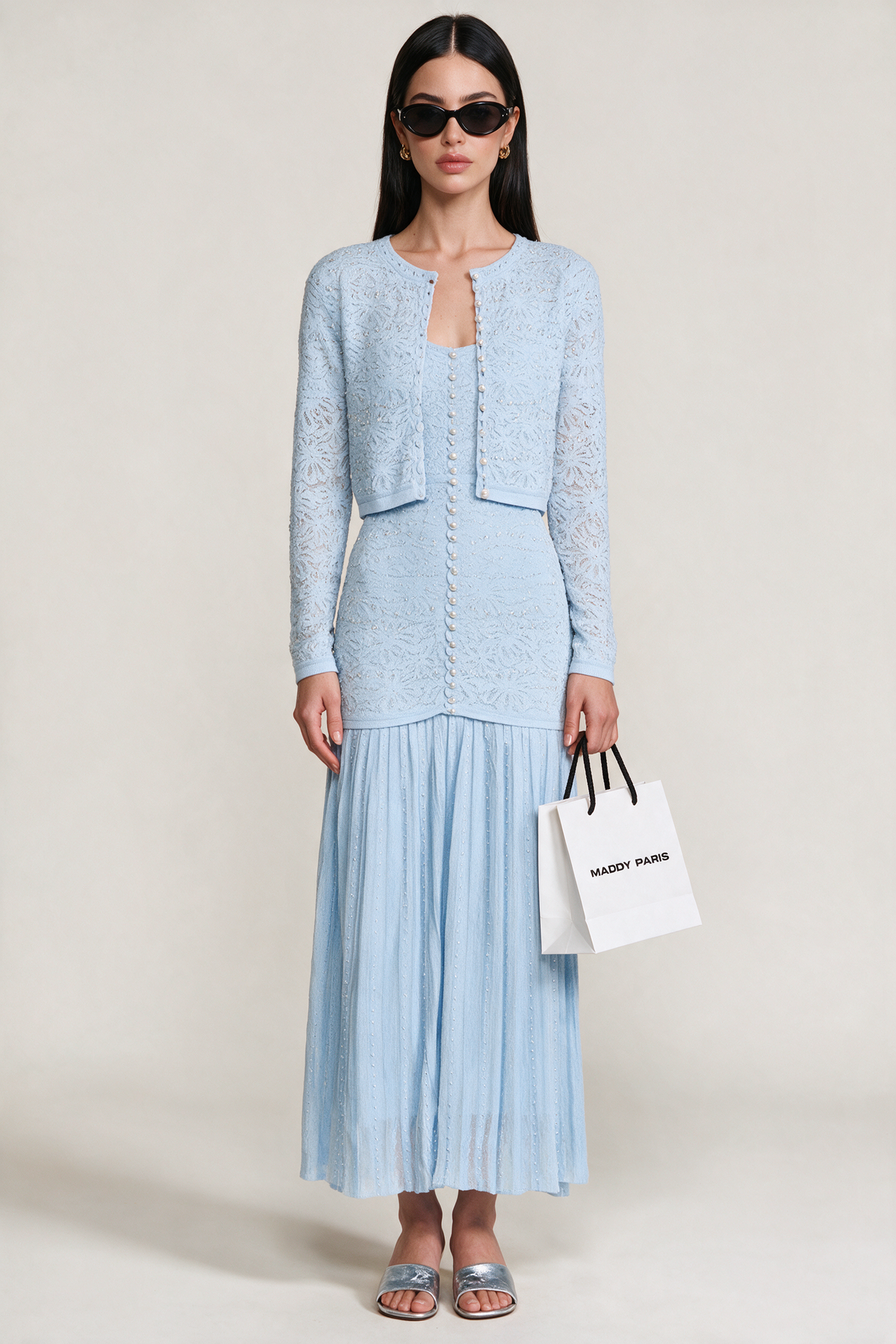Sandro Levana beaded knit cardigan  - Light Blue