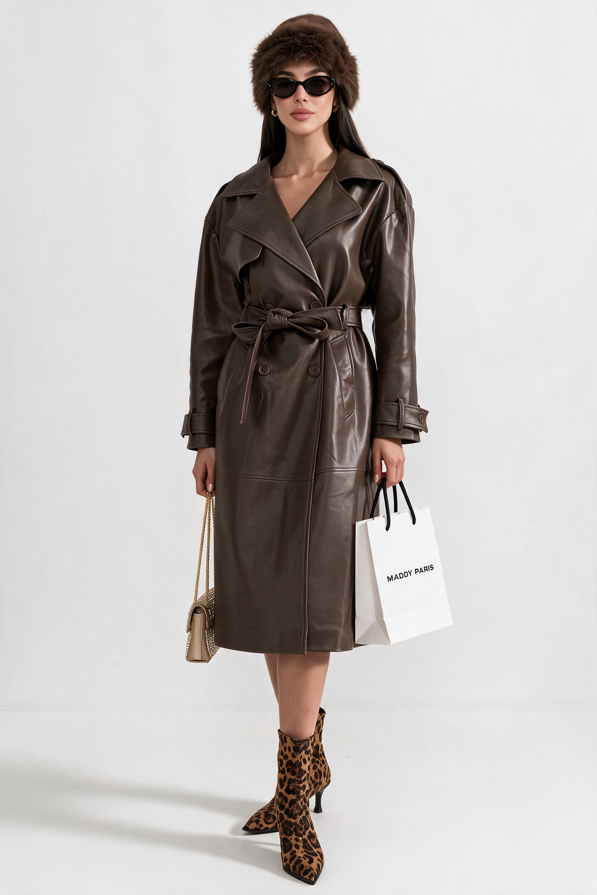 Cosima Vegan Leather Trench Coat - Brown