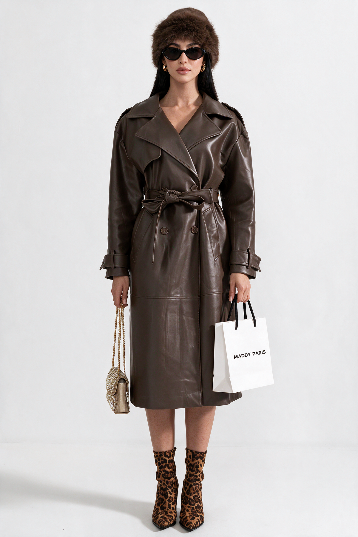 Cosima Vegan Leather Trench Coat - Brown