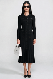 SANDRO GISELLE CREPE LONG SLEEVE MIDI DRESS - BLACK