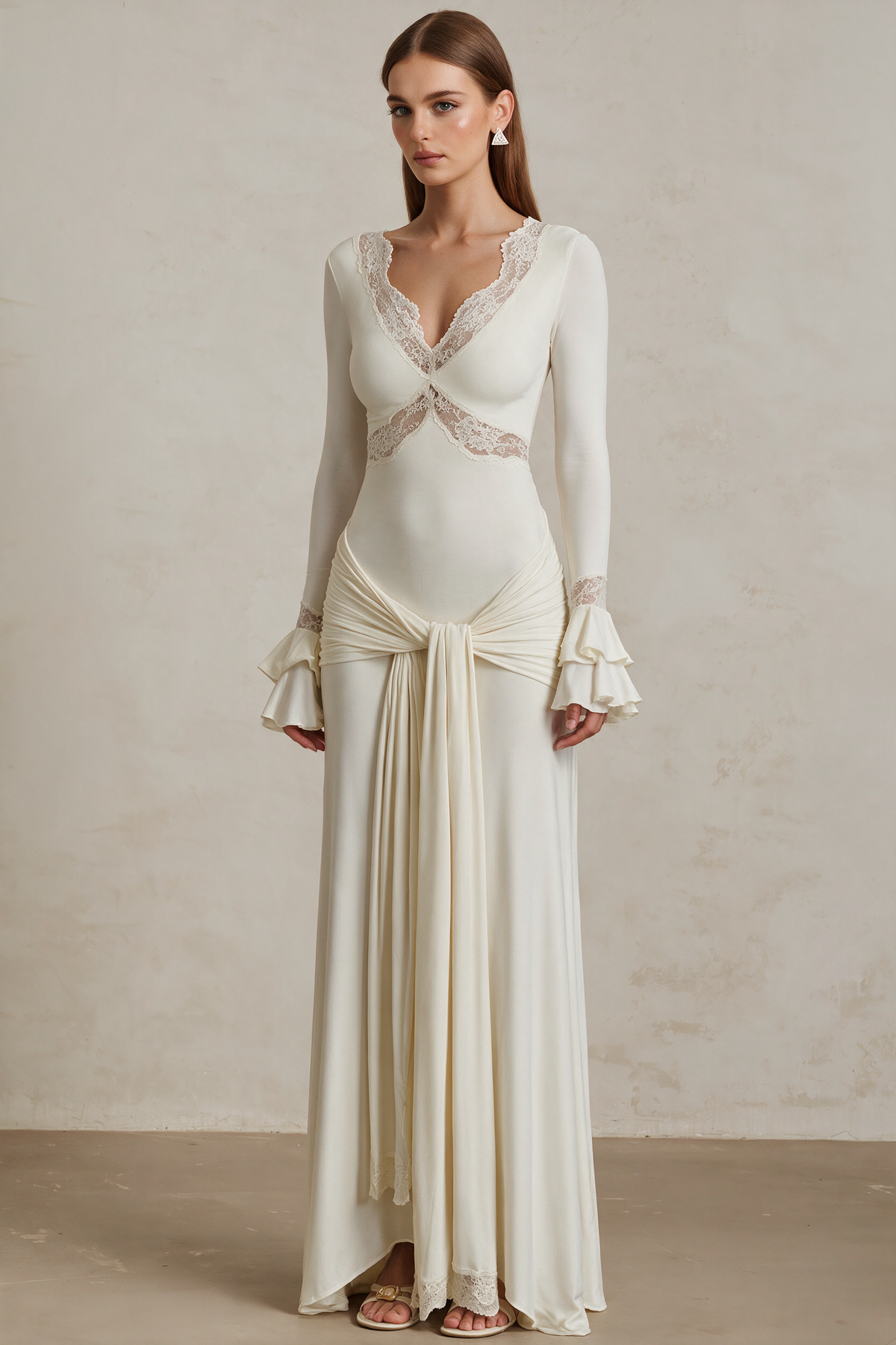 Impériale ivory lace V-neck maxi dress