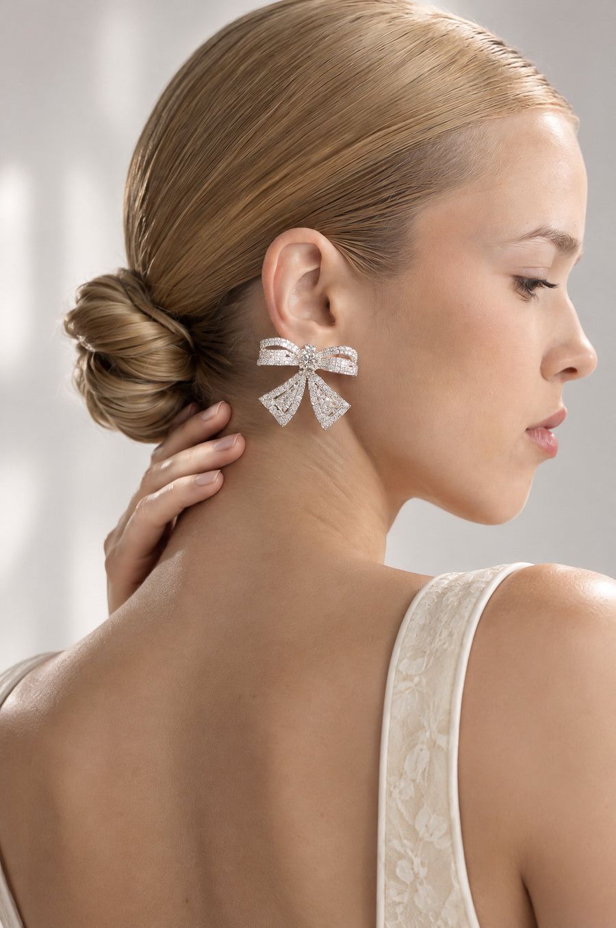 Aude Silver Crystal Bow Statement Earrings