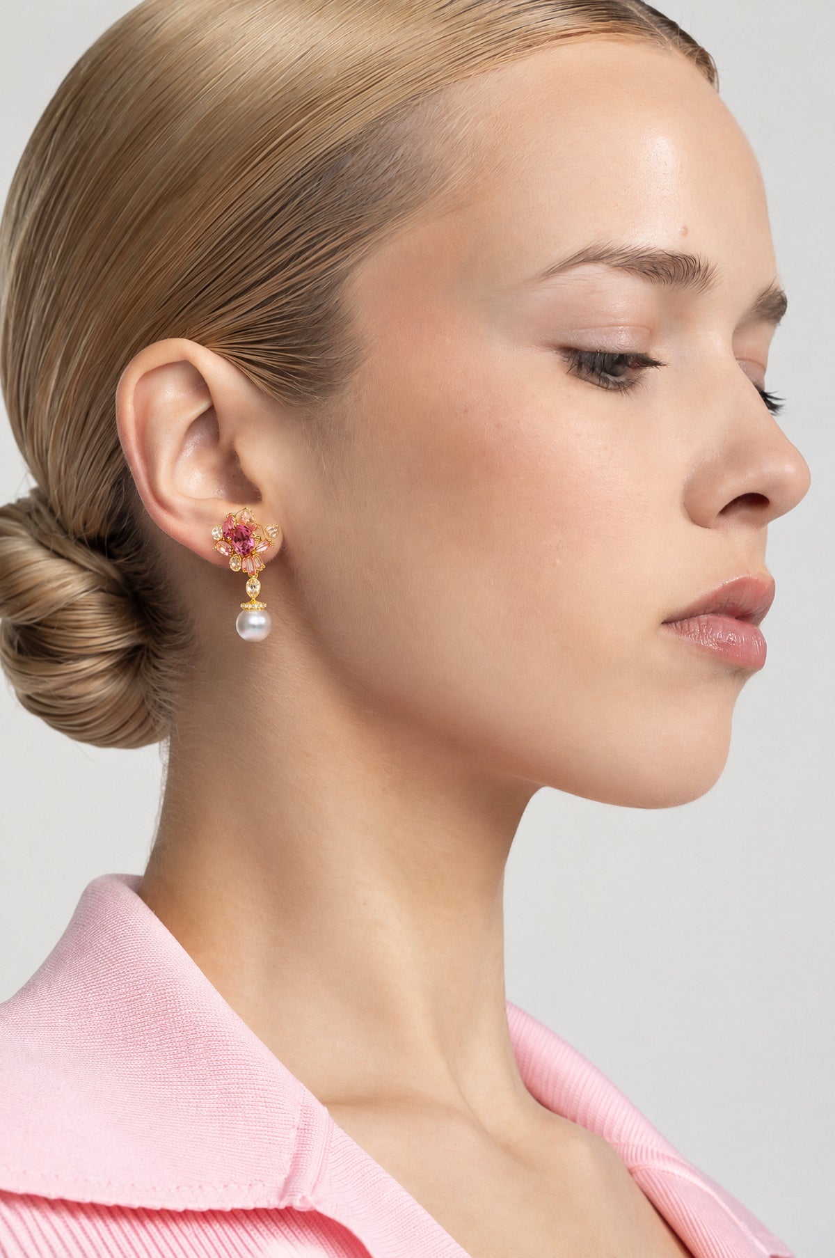 Édith Gold Red Crystal Pearl Drop Earrings