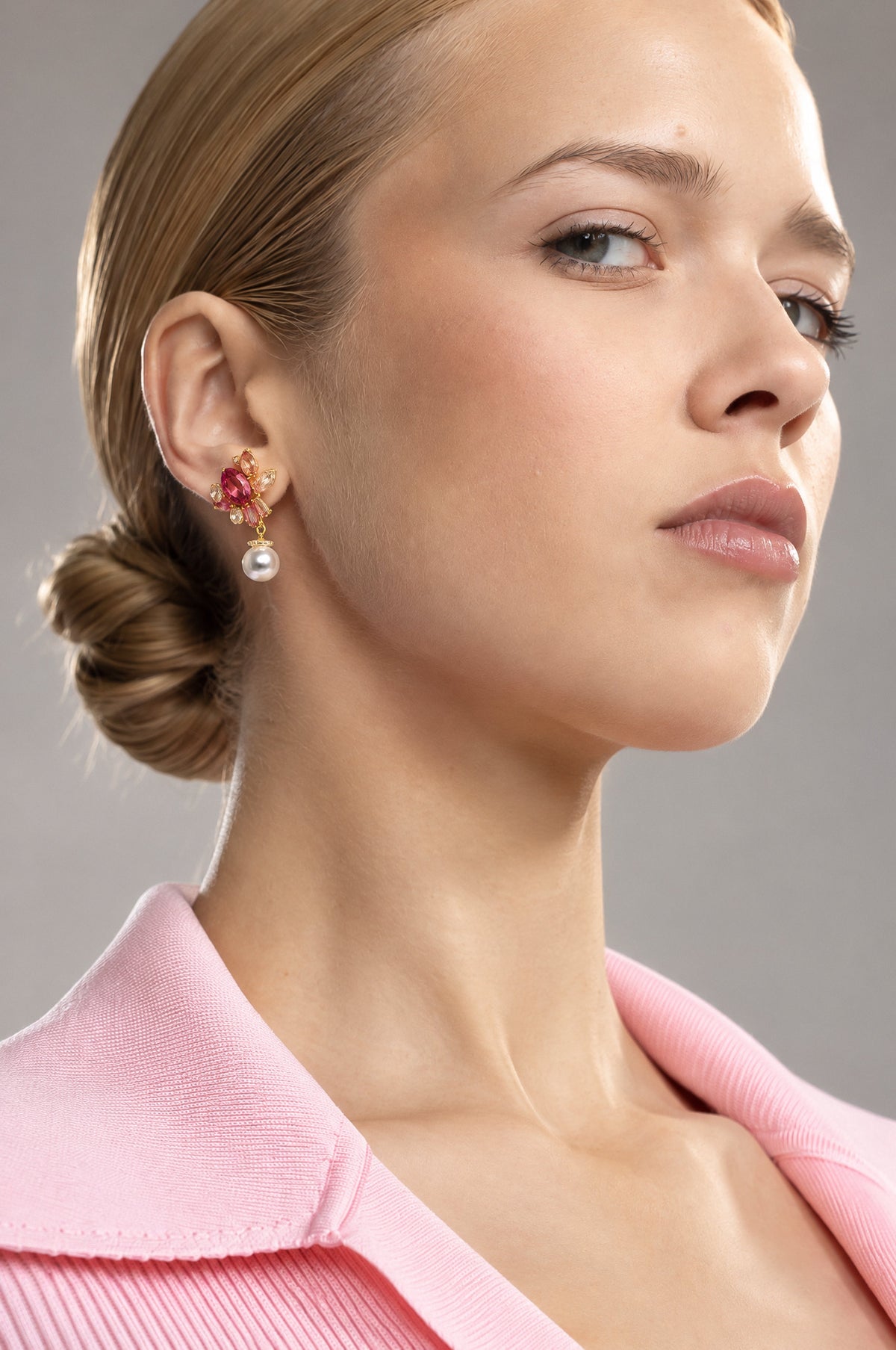 Édith Gold Red Crystal Pearl Drop Earrings