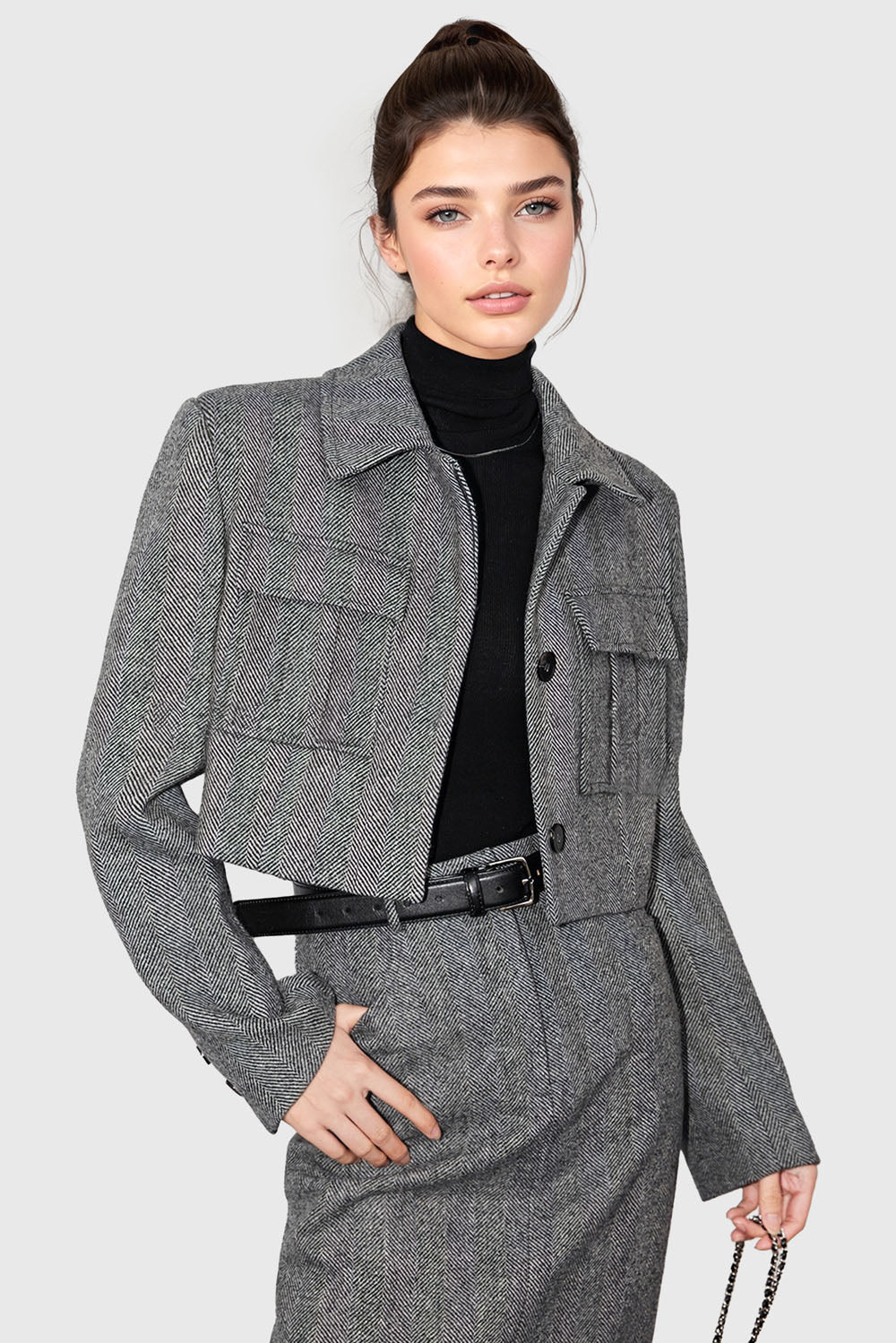 Short Textured Jacket with Pockets - Grey