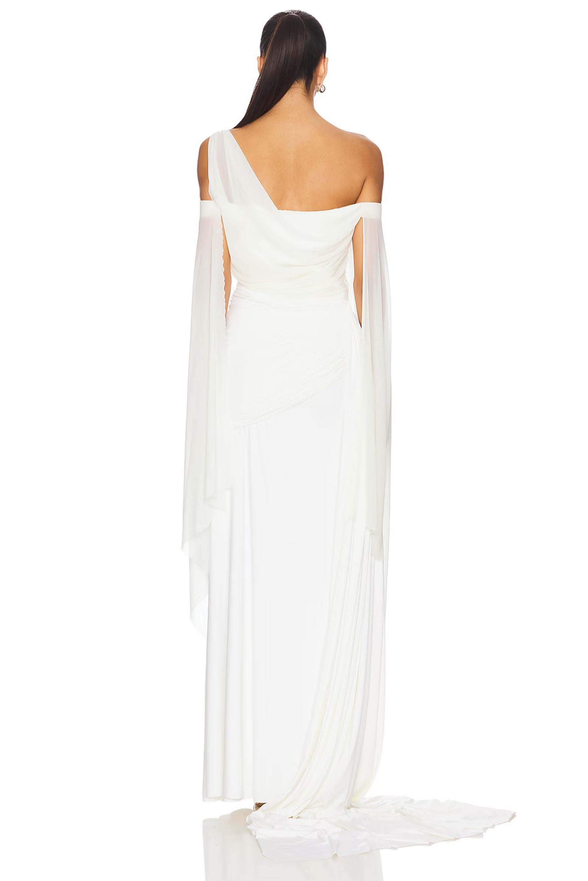 Aurianne White Asymmetrical Draped Maxi Dress