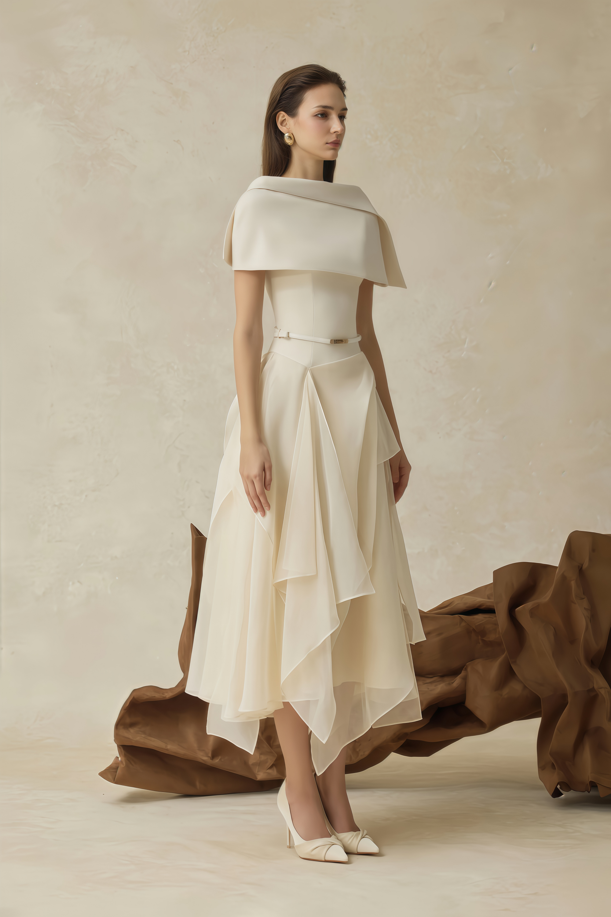 Aria White Asymmetrical Shawl & Tulle Panel Dress Set (Final Sale-US Only)