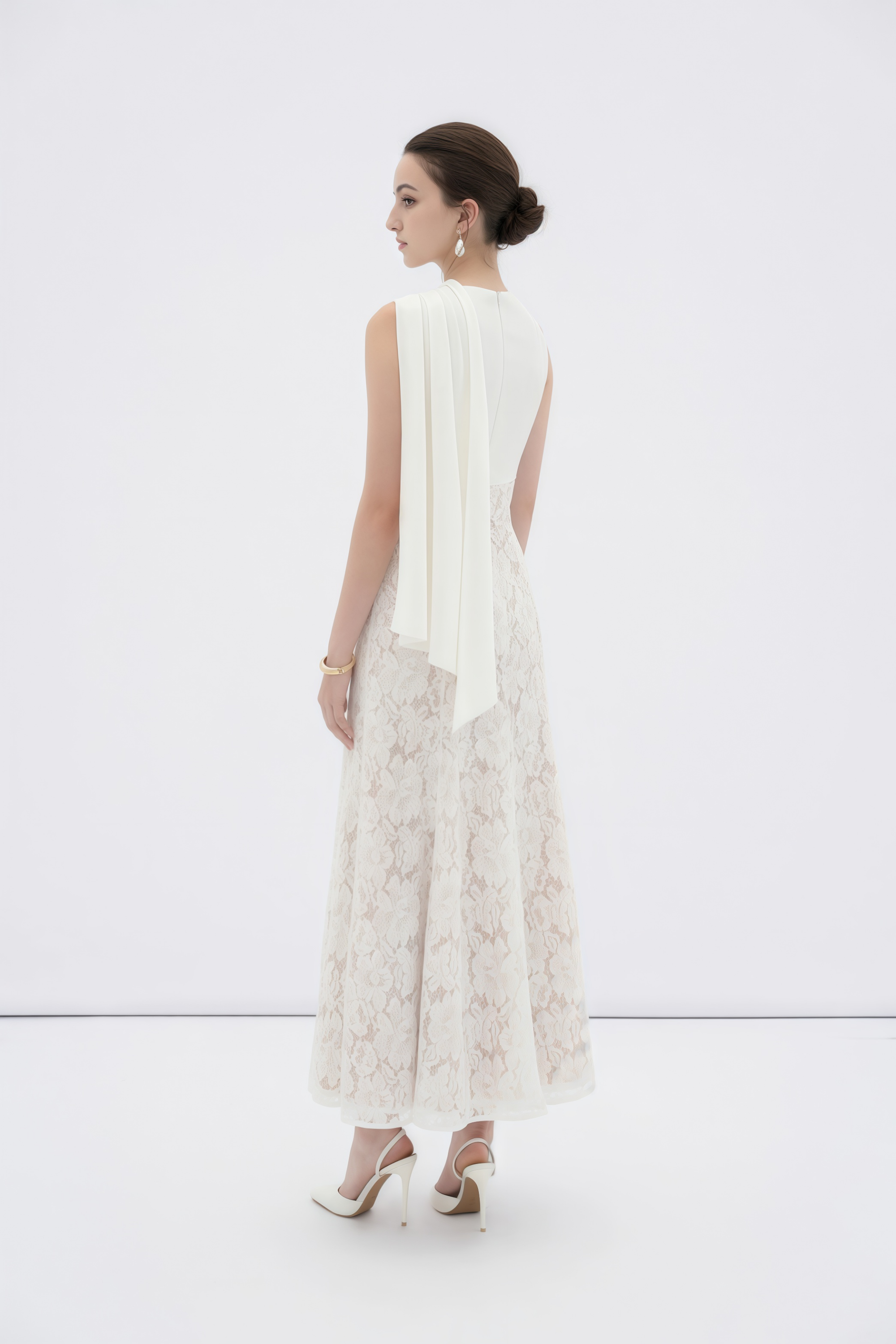 Marzia White Ribbon Detail Floral Lace Maxi Dress (Final Sale-US Only)