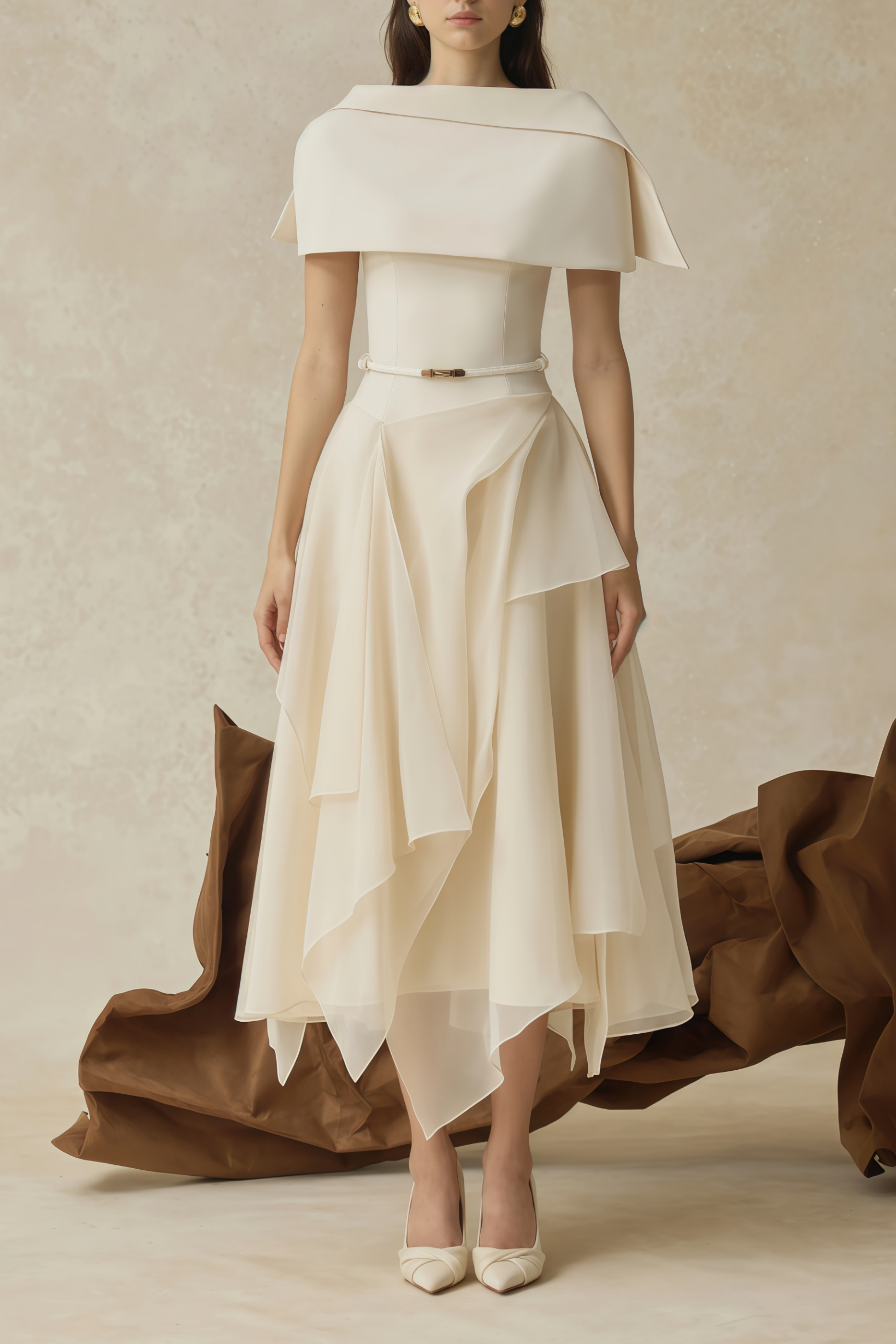 Aria White Asymmetrical Shawl & Tulle Panel Dress Set (Final Sale-US Only)
