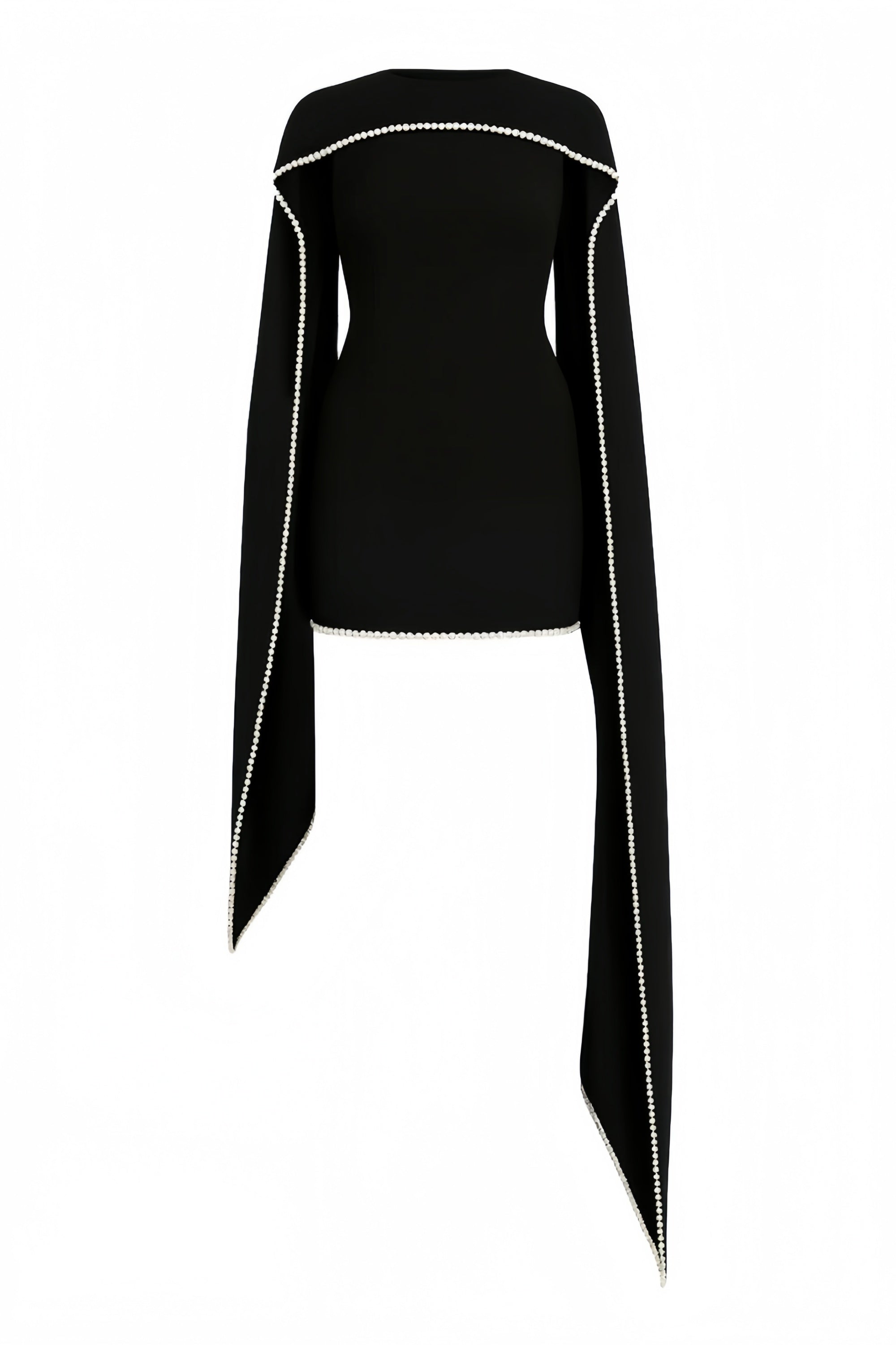 Piroska Black Sleeveless Pearl Trim Mini Dress