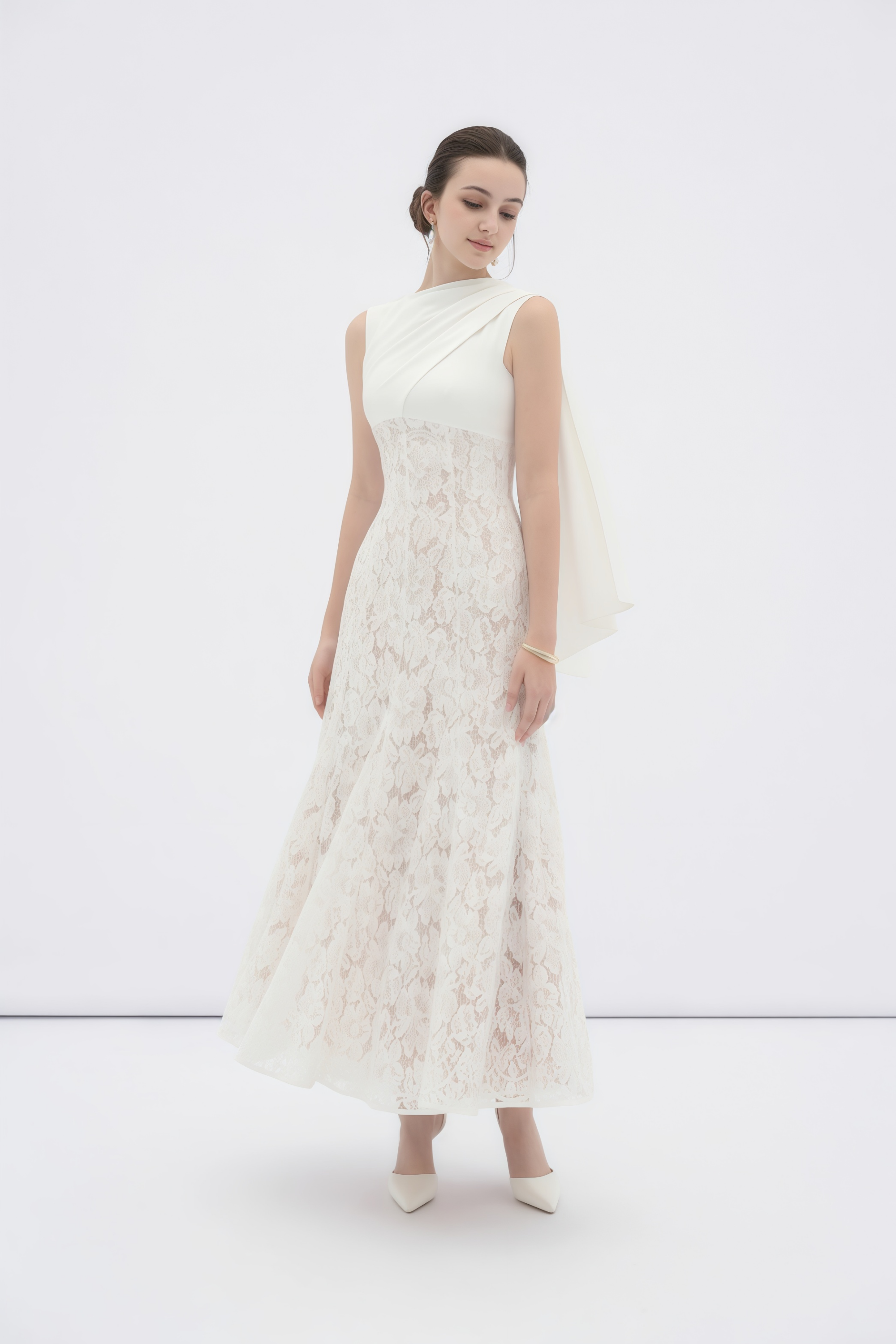 Marzia White Ribbon Detail Floral Lace Maxi Dress (Final Sale-US Only)