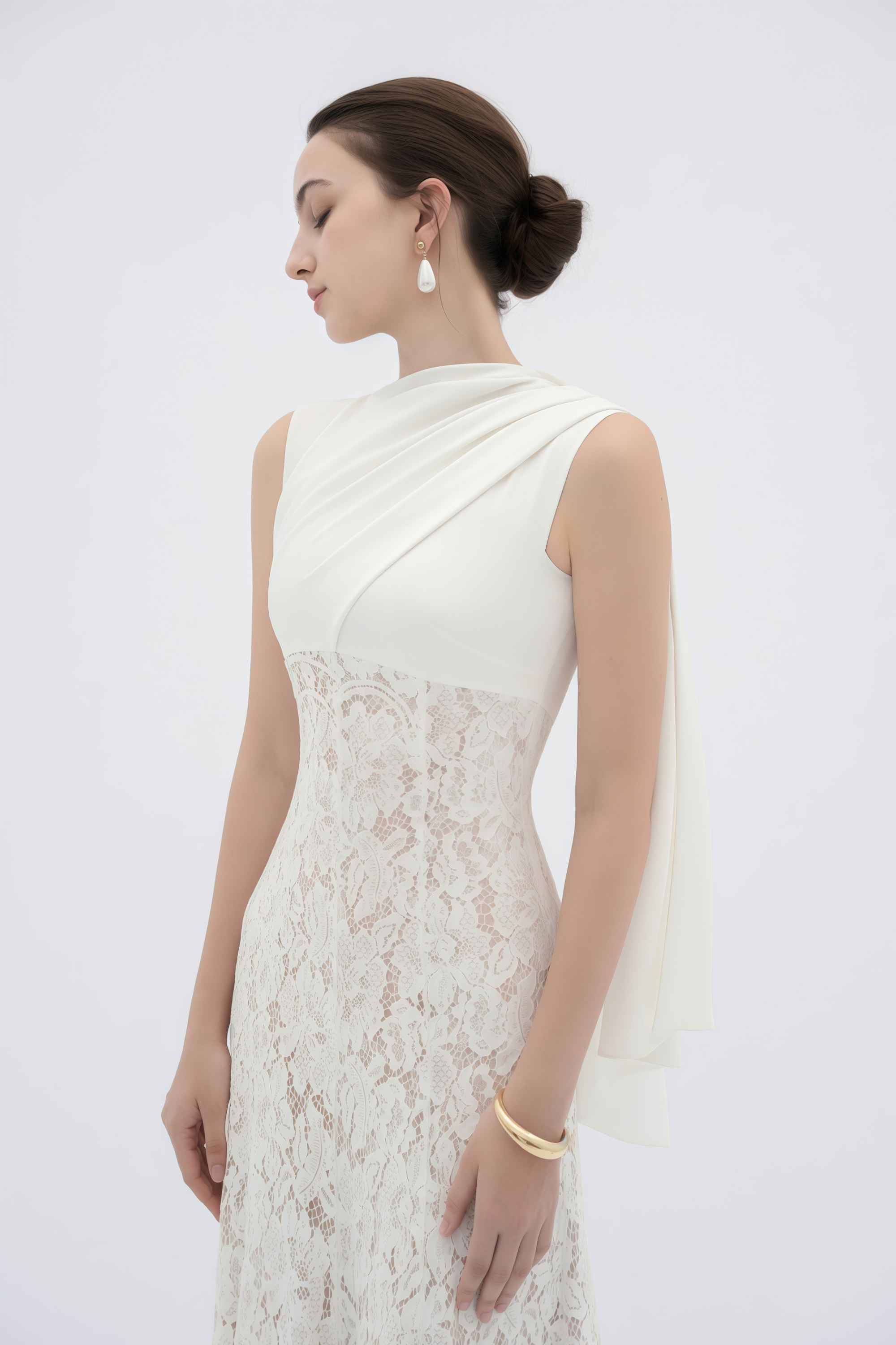 Marzia White Ribbon Detail Floral Lace Maxi Dress (Final Sale-US Only)