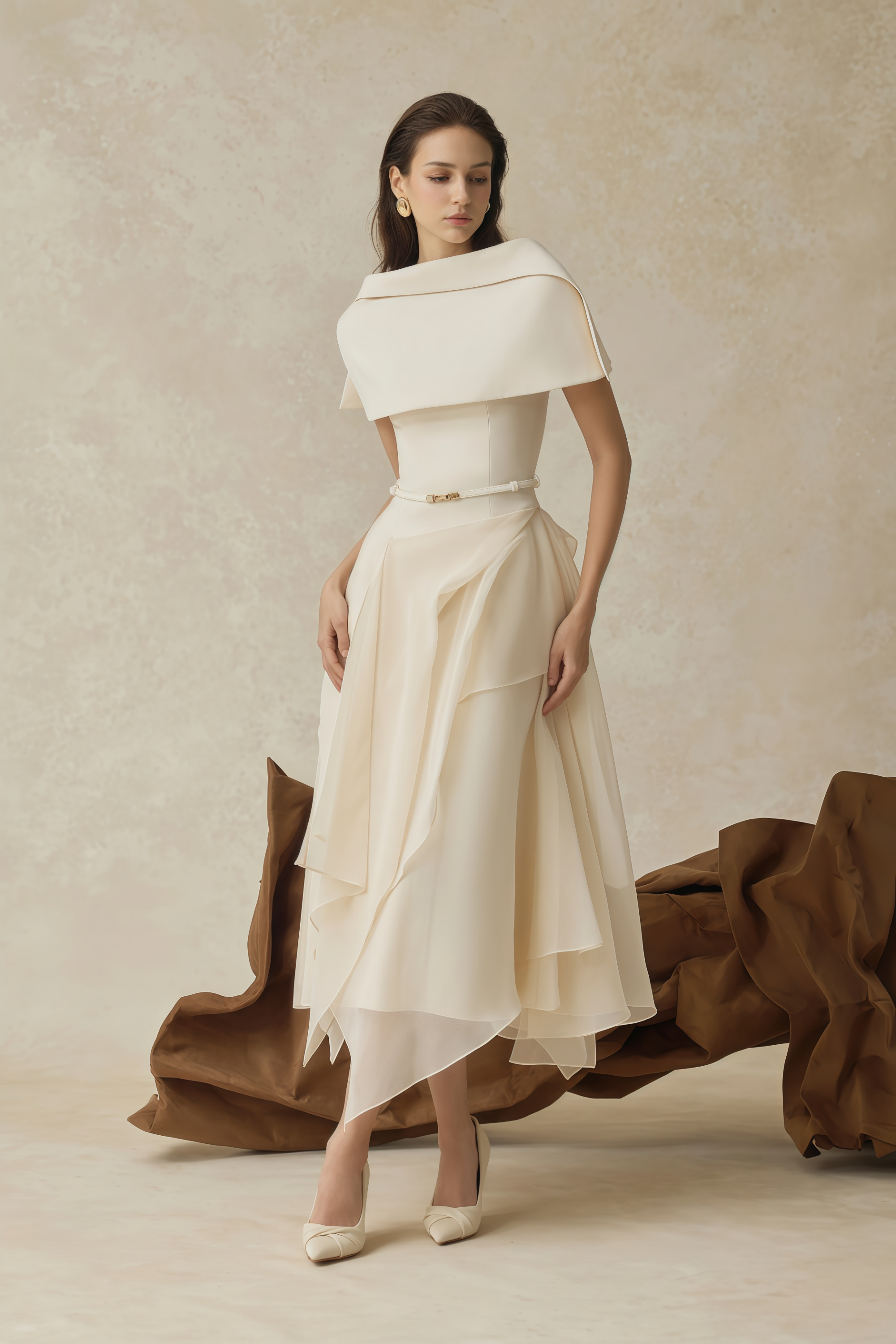 Aria White Asymmetrical Shawl & Tulle Panel Dress Set (Final Sale-US Only)