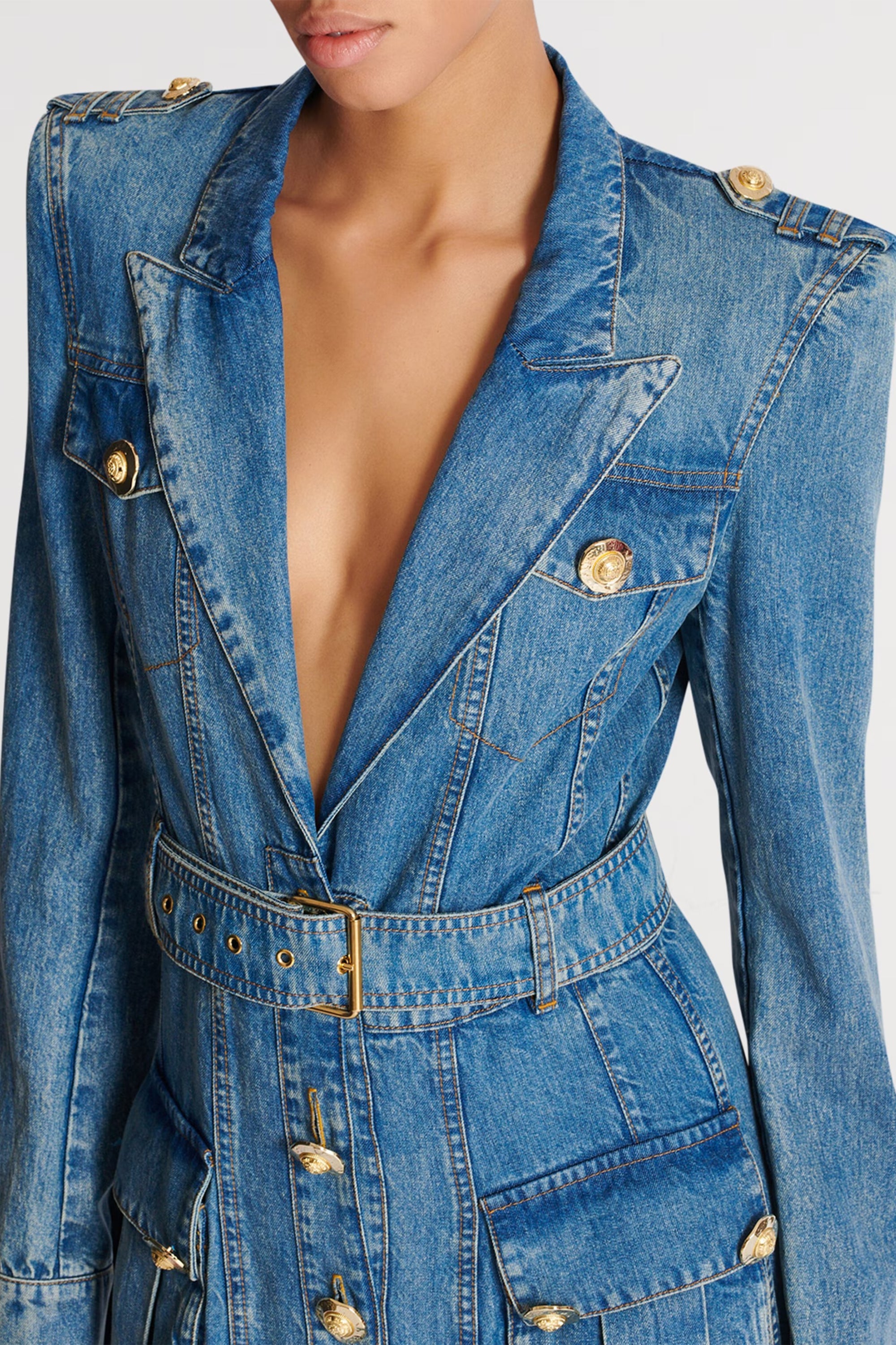 Tyra Blue Faded Denim Maxi Dress