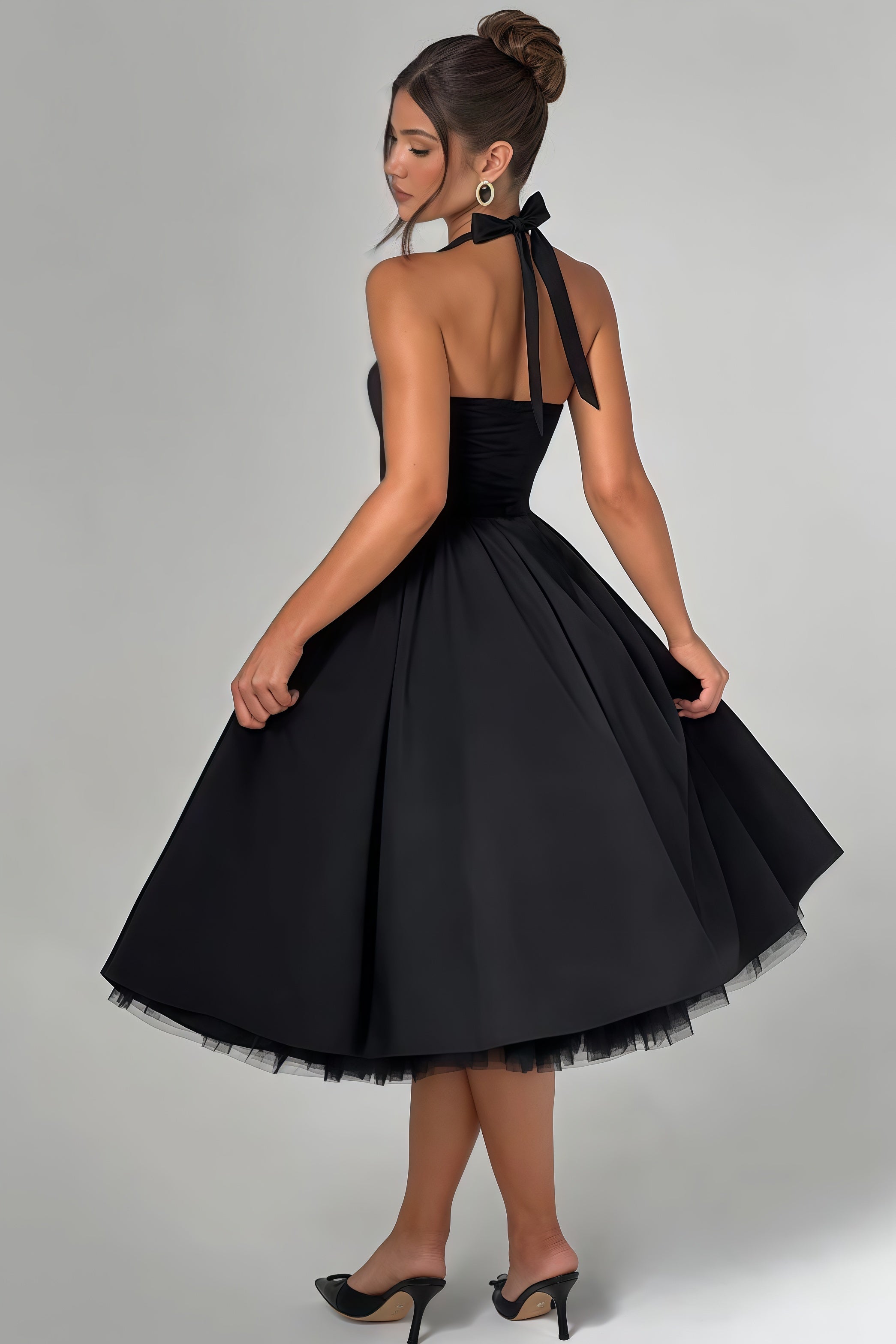 Eponine Black Layered Flared Hem Midi Dress