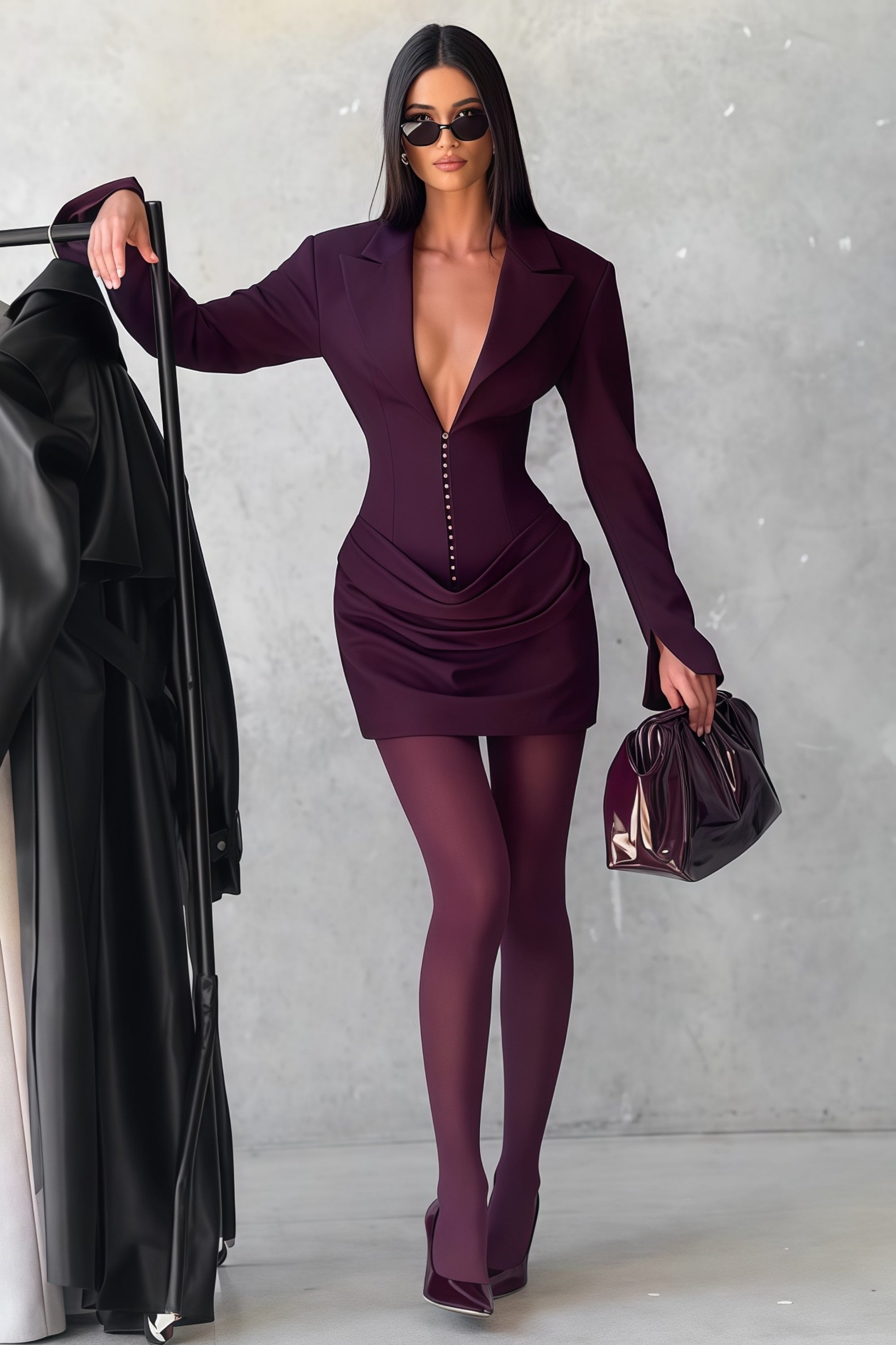 Rosette Wine Red Ruched Blazer Mini Dress