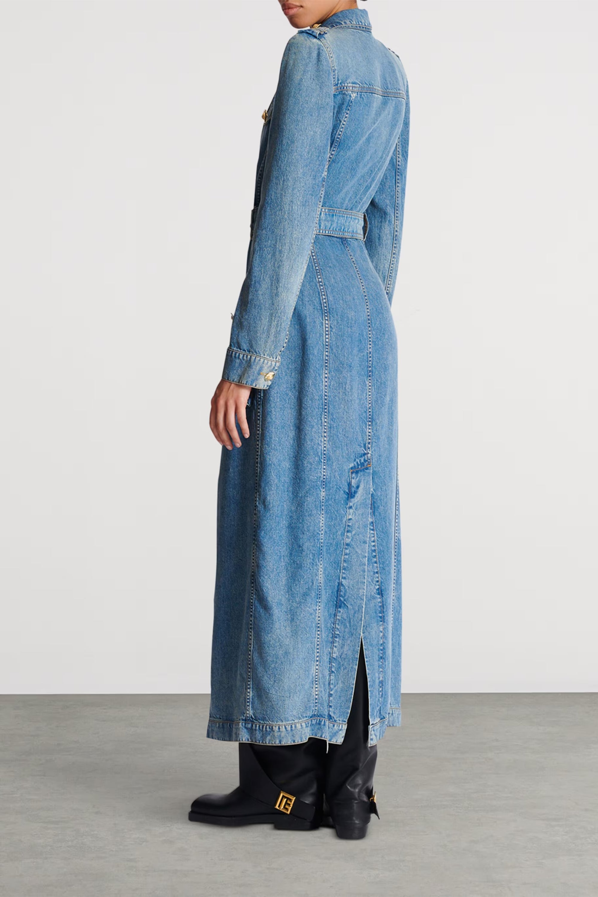 Tyra Blue Faded Denim Maxi Dress