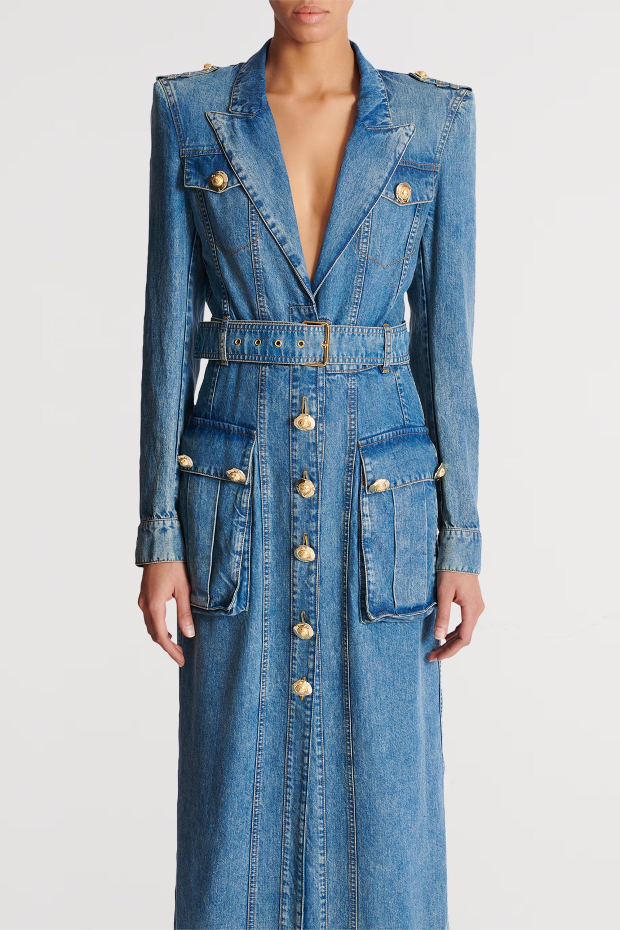 Tyra Blue Faded Denim Maxi Dress