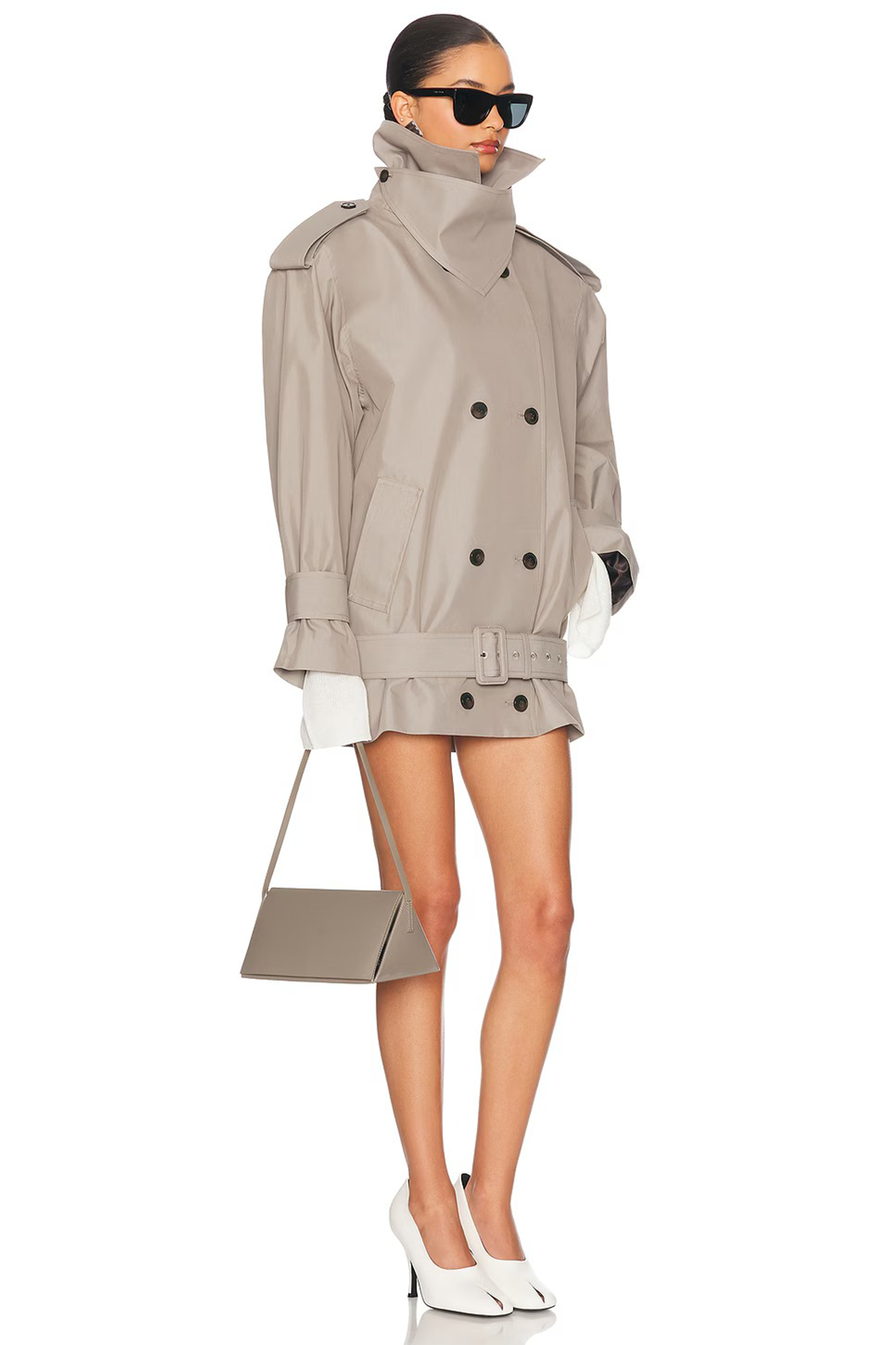 Mavis Grey Double-Breasted Belted Trench Coat