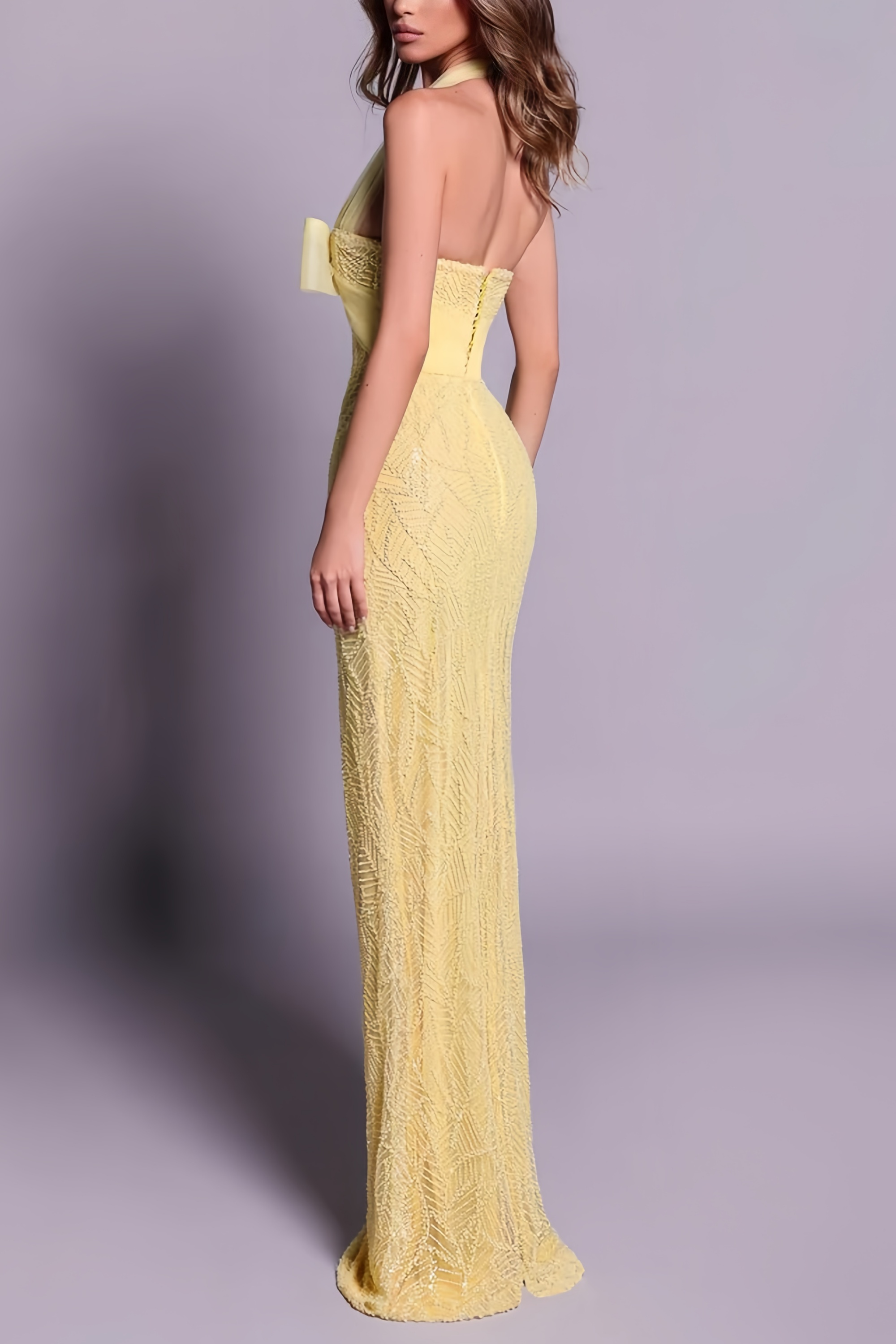 Antonia Yellow Halterneck Bow Maxi Dress