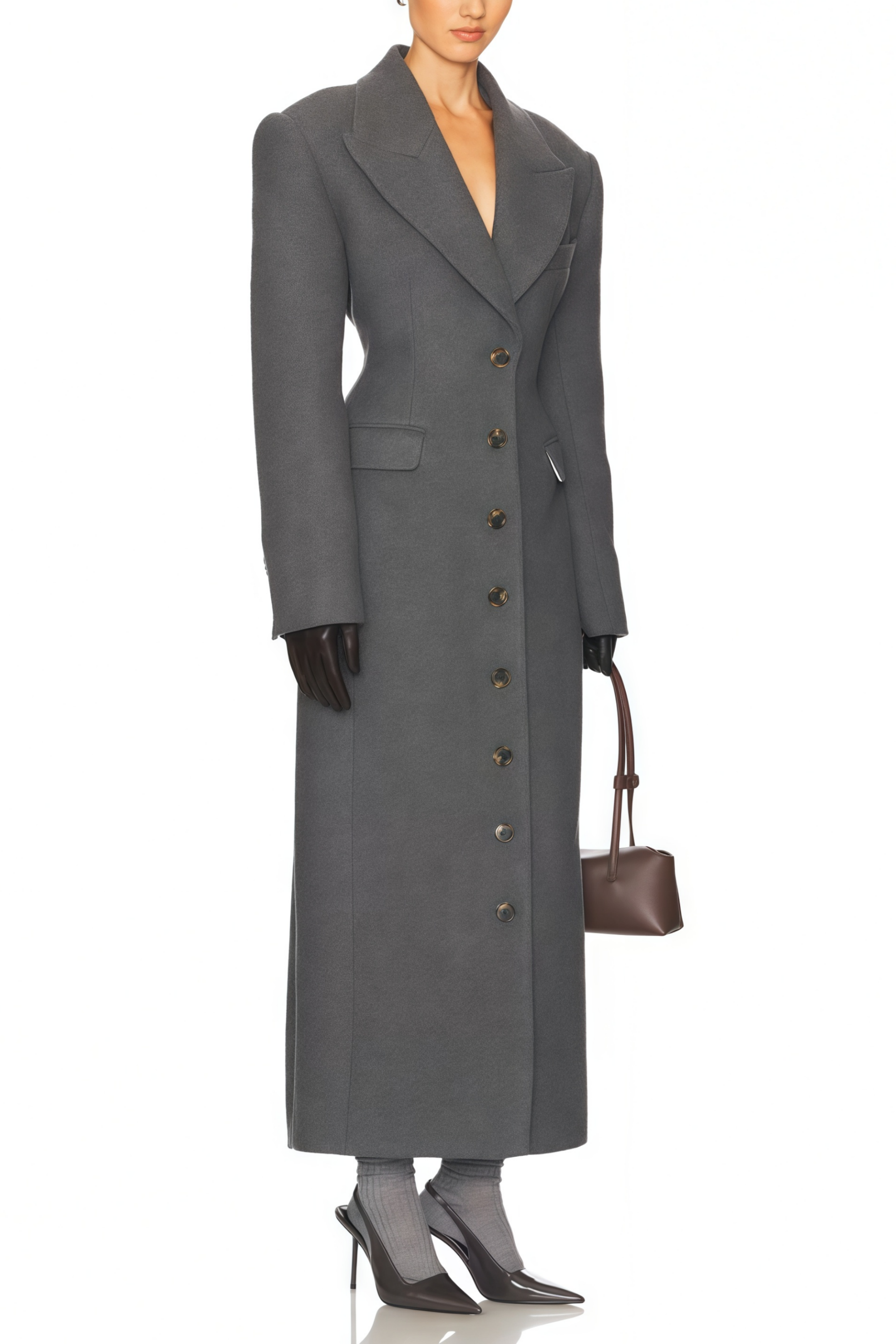 Leire Grey Single-Breasted Tweed Overcoat
