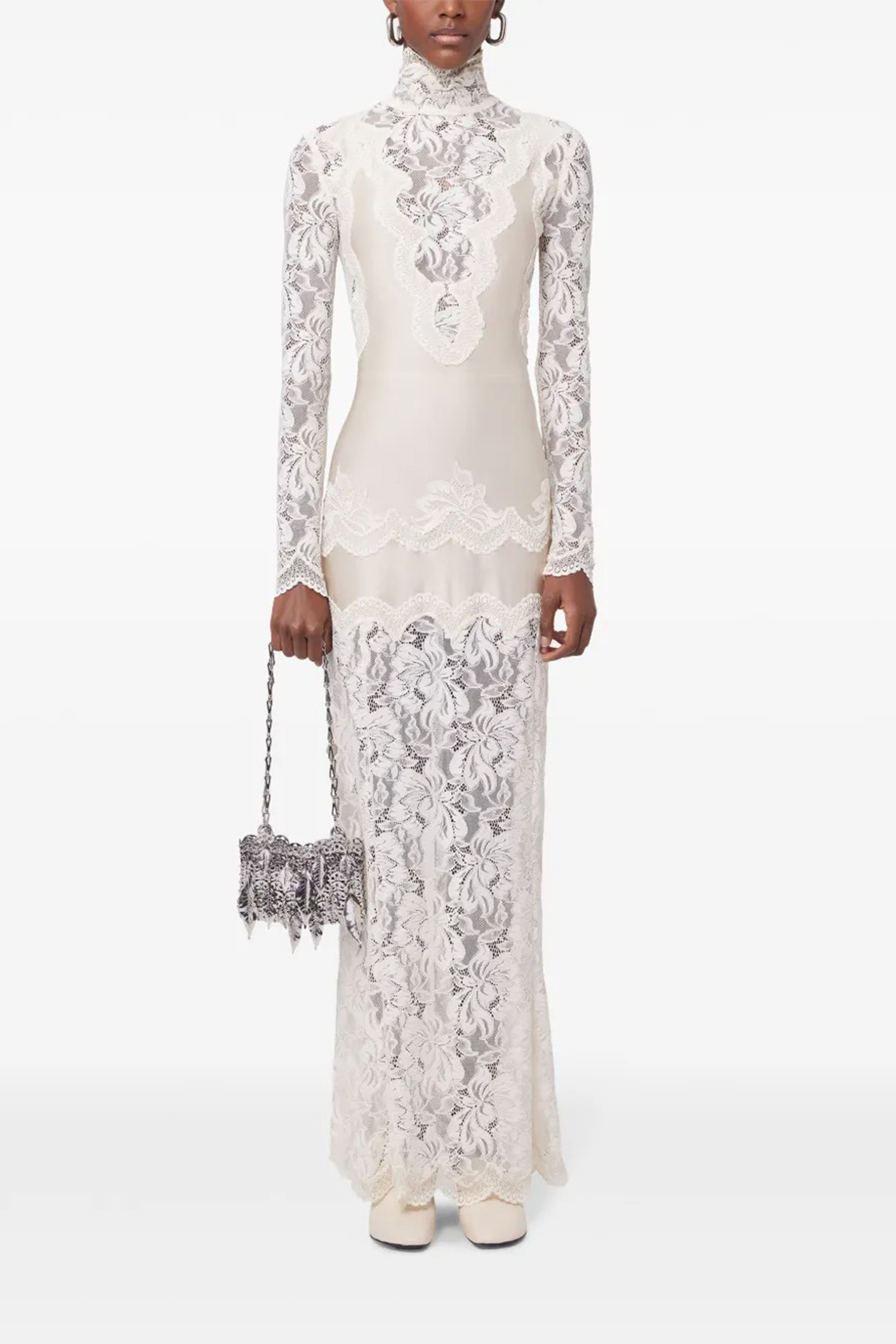 Airelle White Satin Panel Lace Maxi Dress