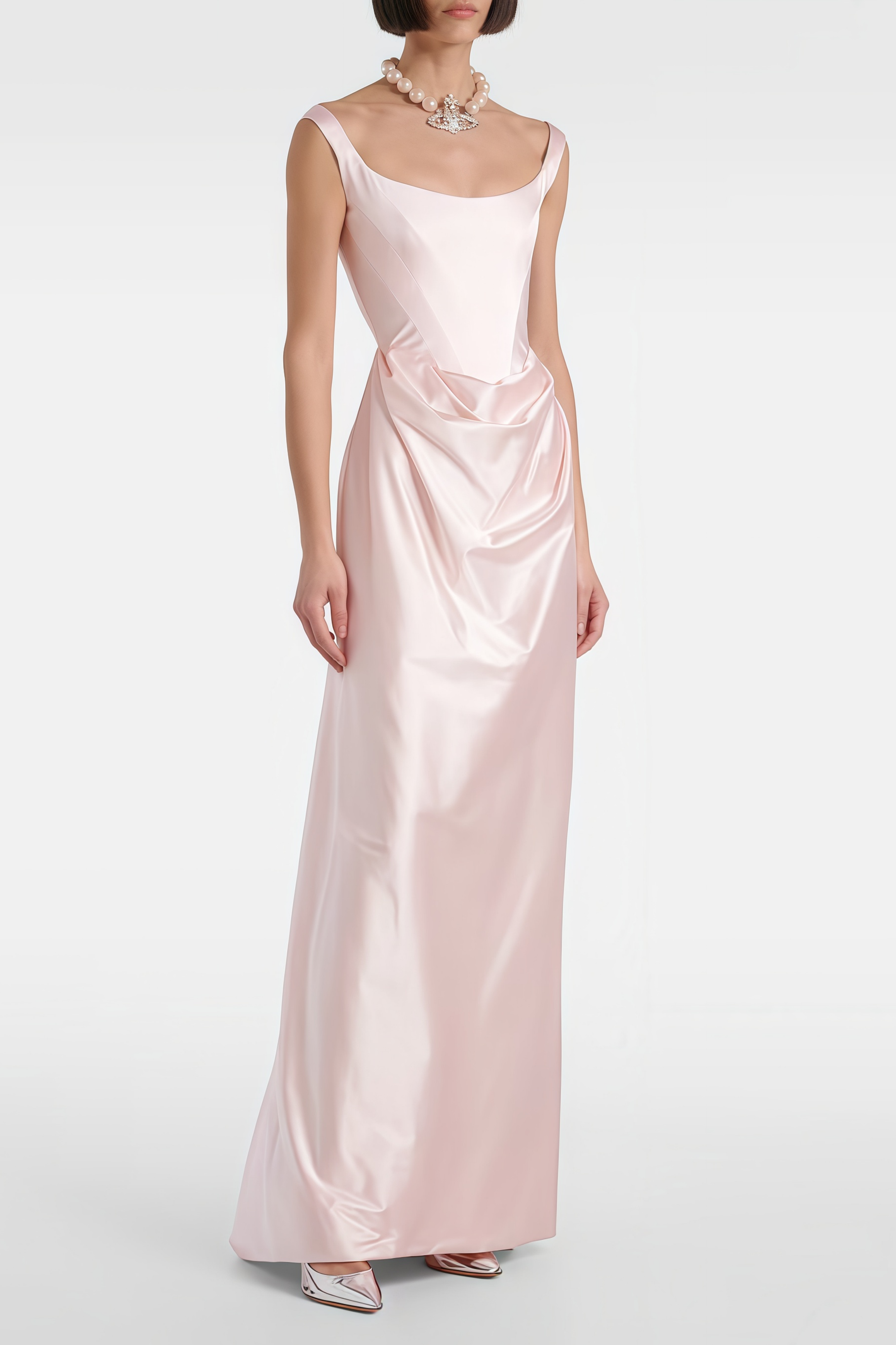 Fiona Pink Satin Square Neck Maxi Dress
