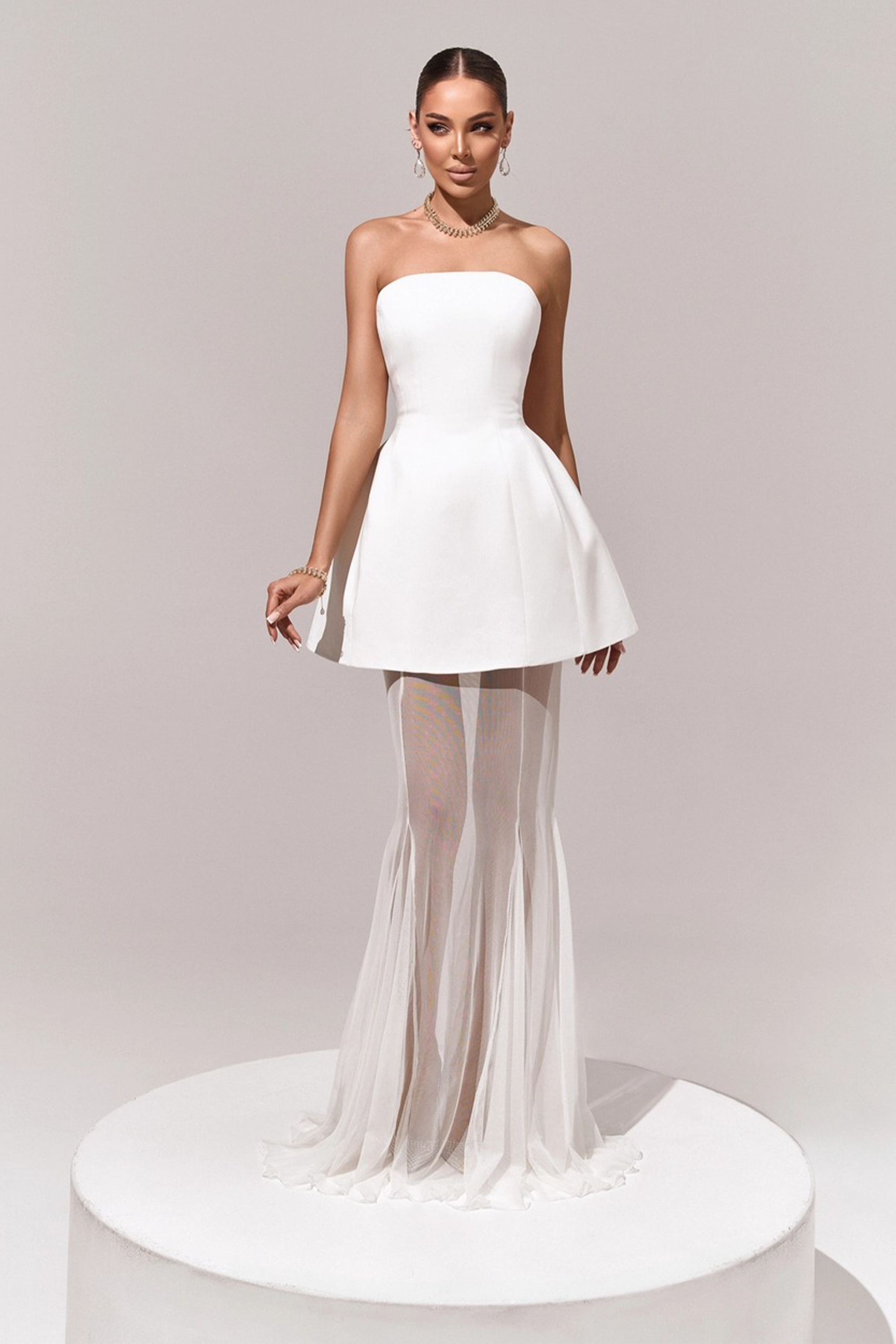 Mélanie White Corset Dress & Mesh Skirt Set