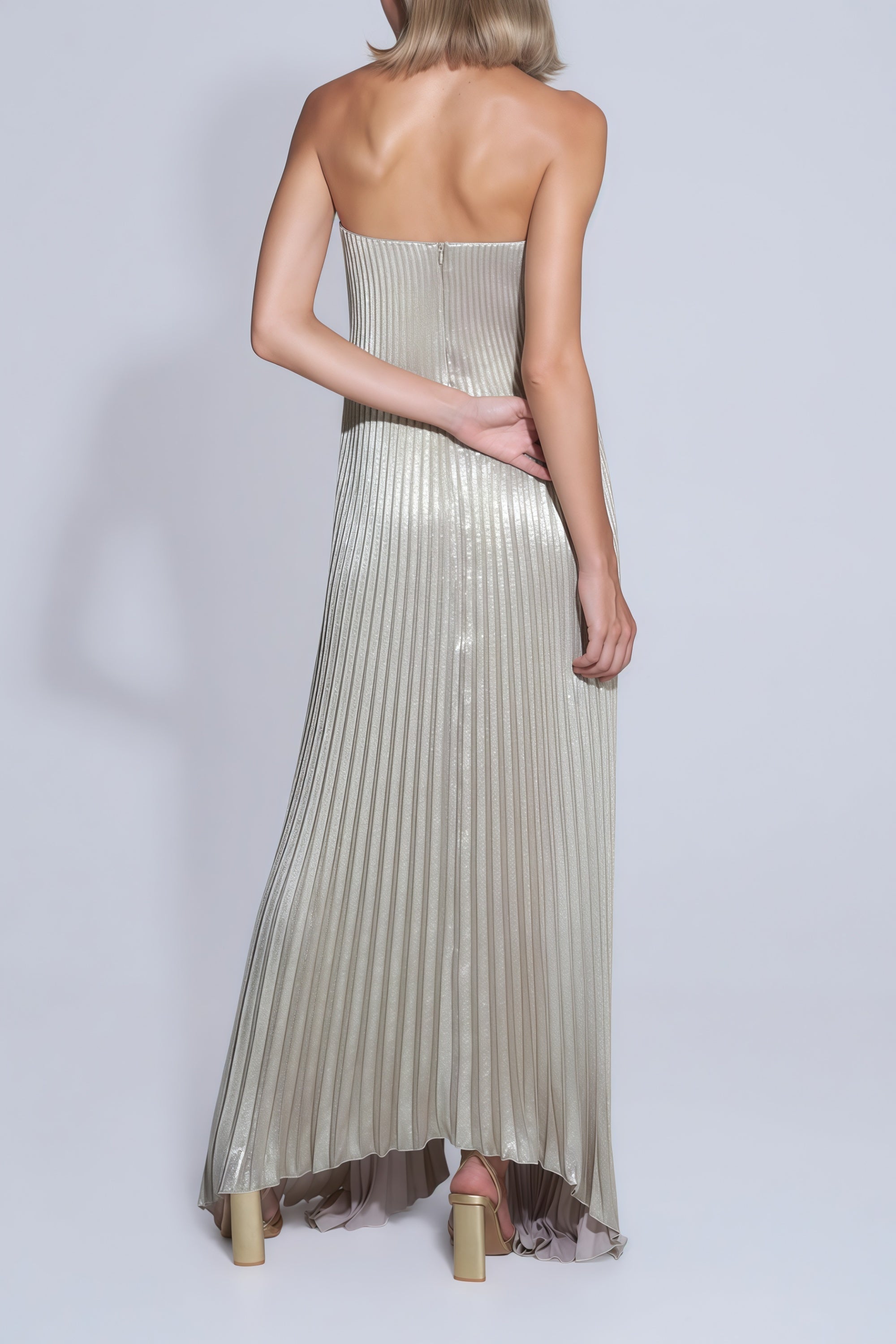 Satiné Gold Fully-pleated Maxi Dress