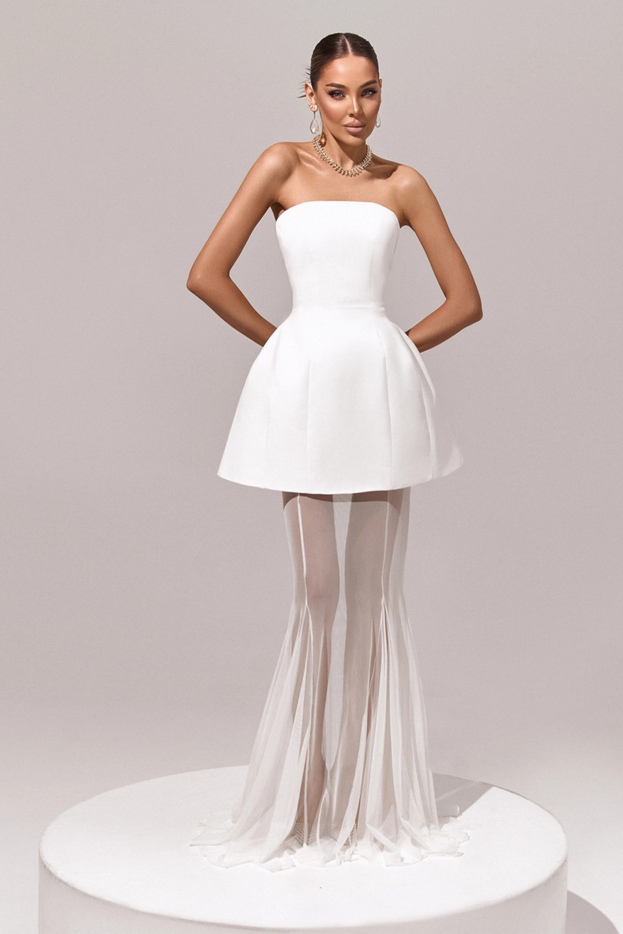 Mélanie White Corset Dress & Mesh Skirt Set