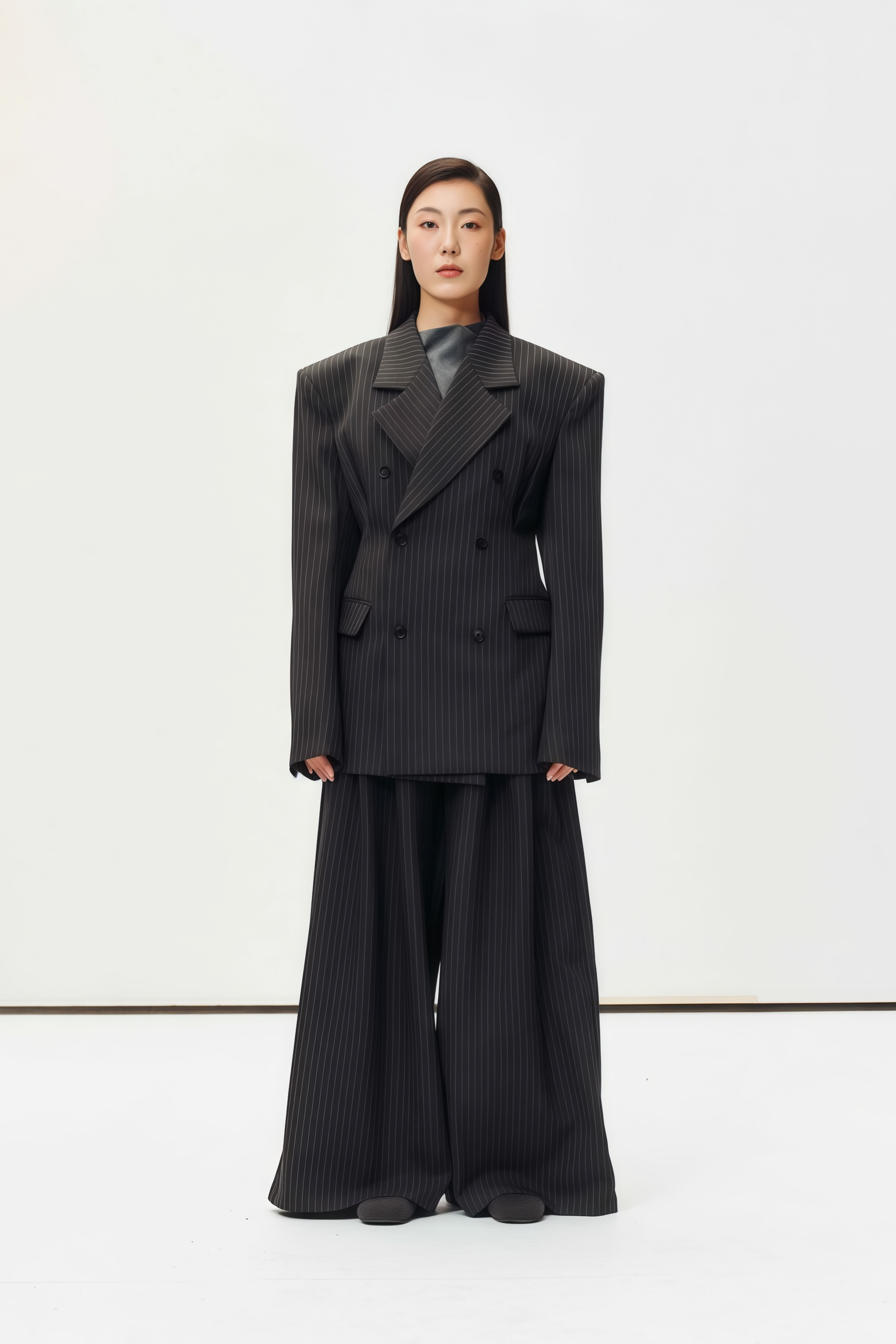 Giovanna Grey Pinstriped Blazer & Trousers Set