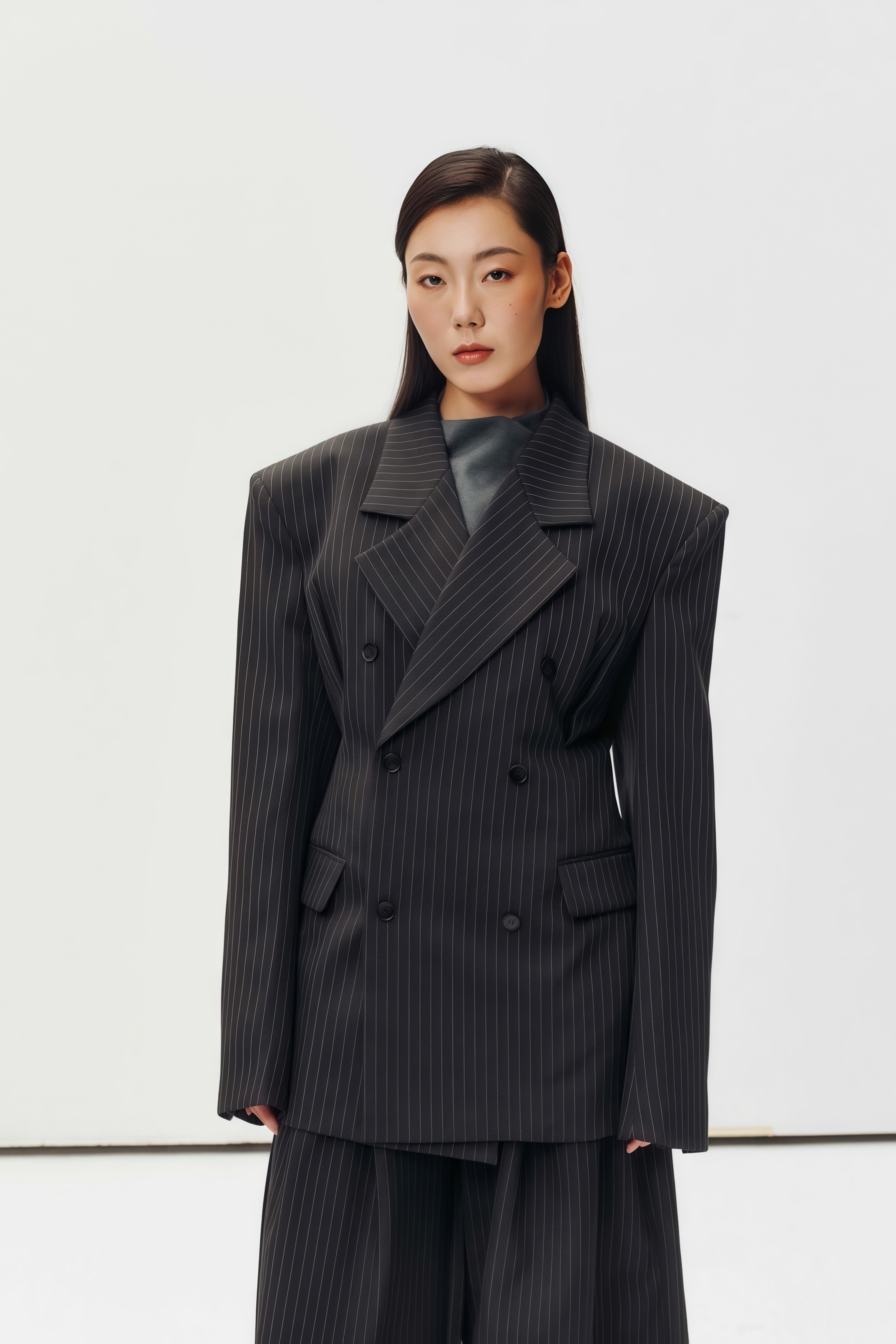 Giovanna Grey Pinstriped Blazer & Trousers Set