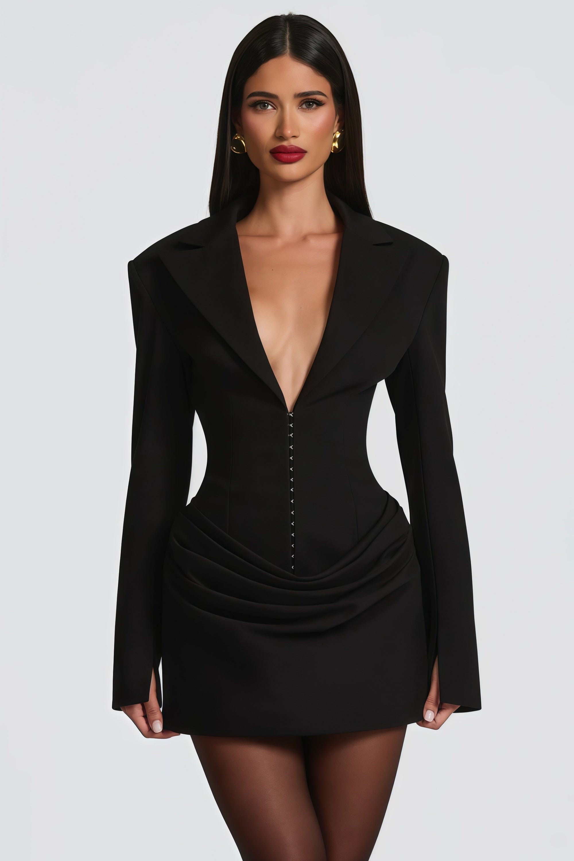 Rosette Black Ruched Blazer Mini Dress (Final Sale)