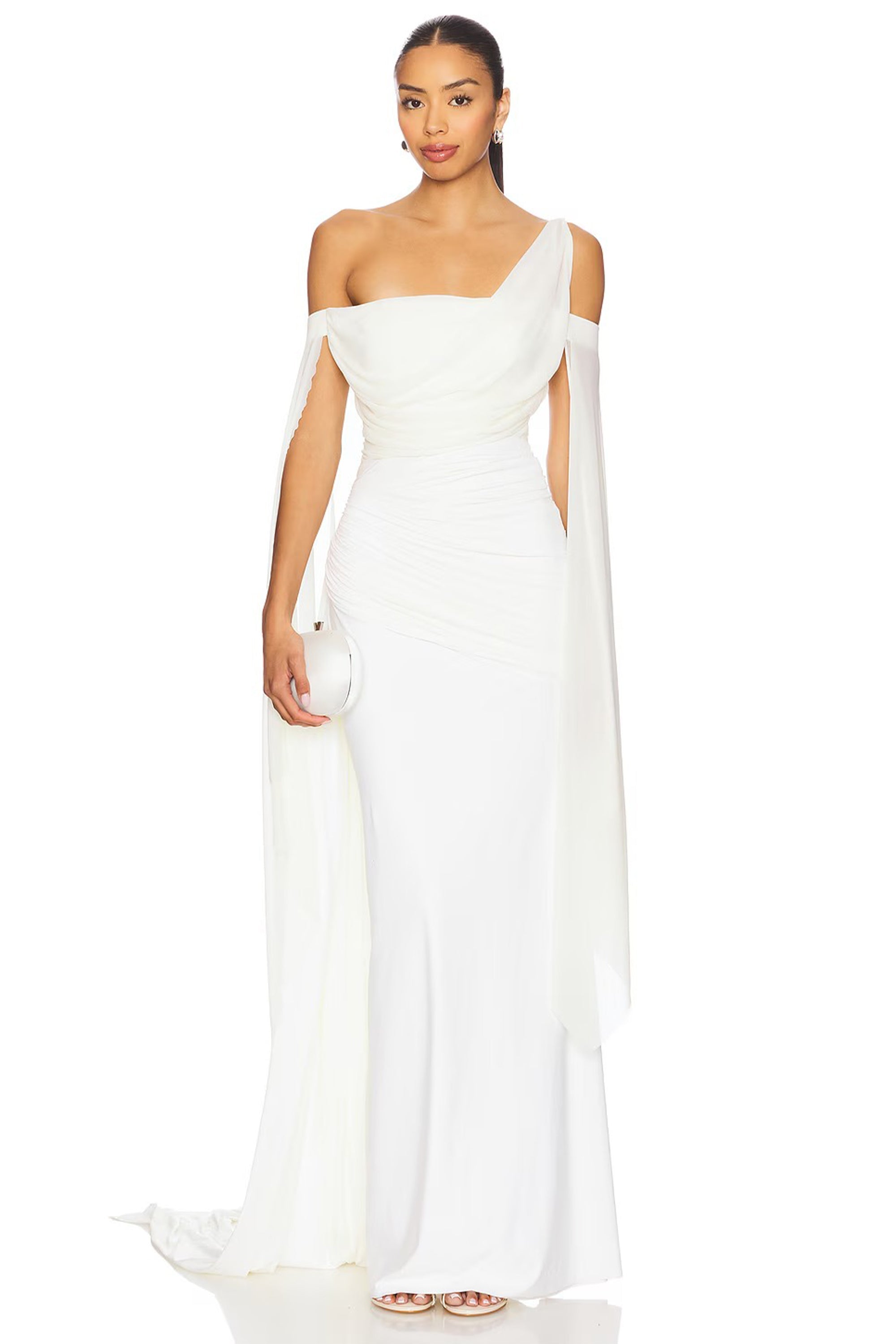 Aurianne White Asymmetrical Draped Maxi Dress