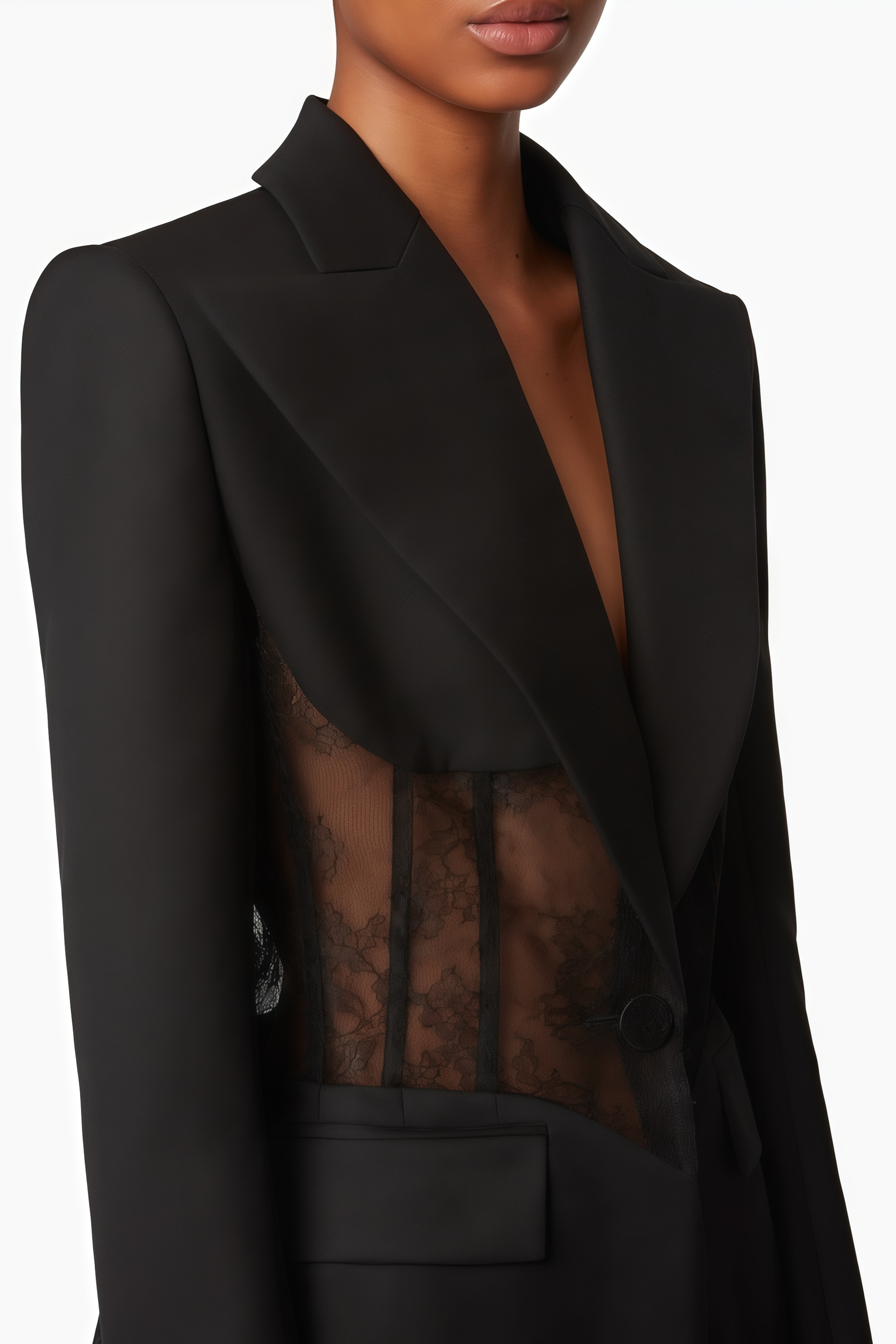 Verena Black Floral Lace Panel Blazer