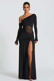 Anastasia Black One Shoulder Gathered Maxi Dress (Final Sale)