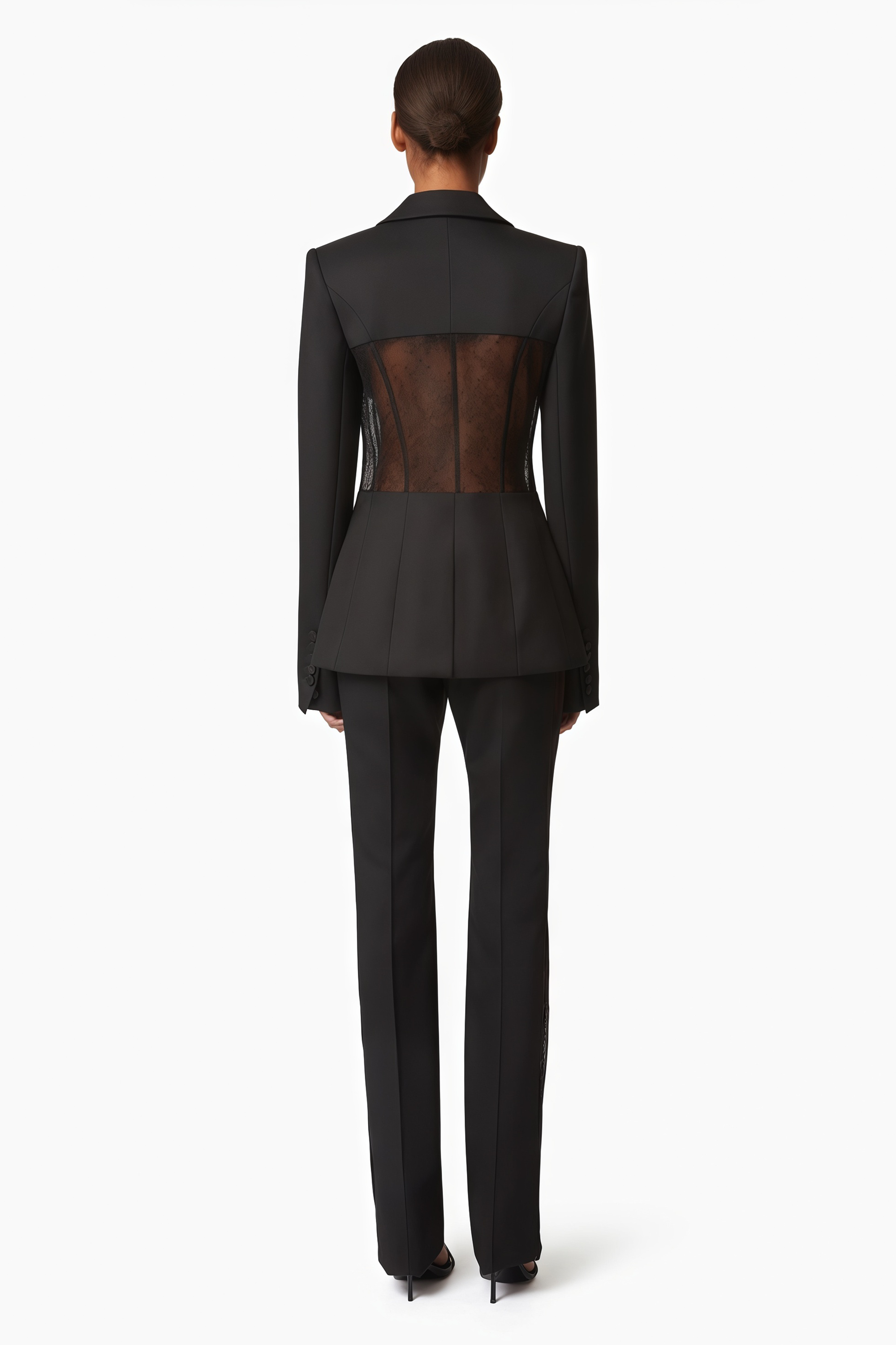Verena Black Floral Lace Panel Blazer